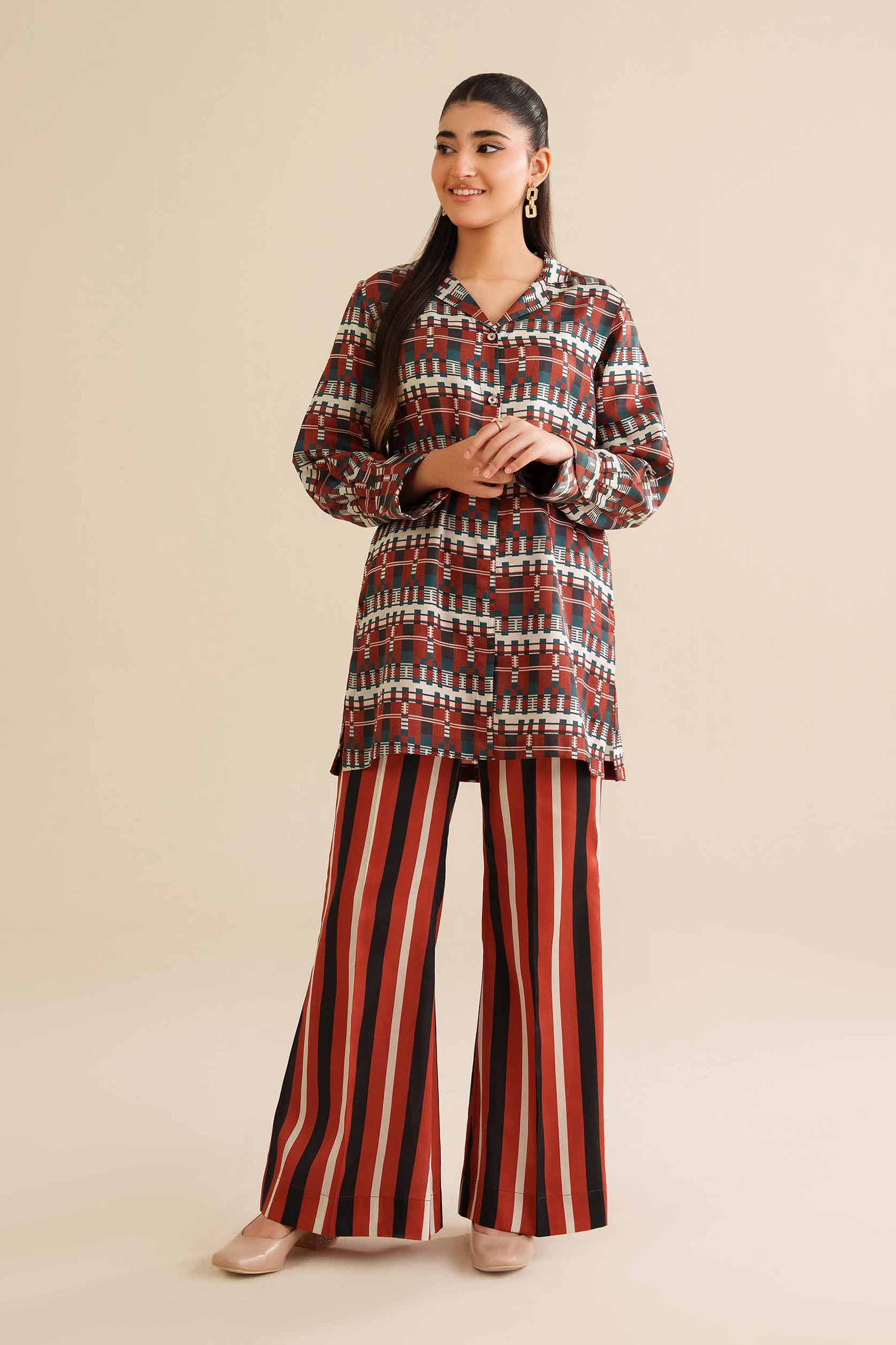 NISHATUAE - Rust Printed Satin 2-piece Ready to wear Dress