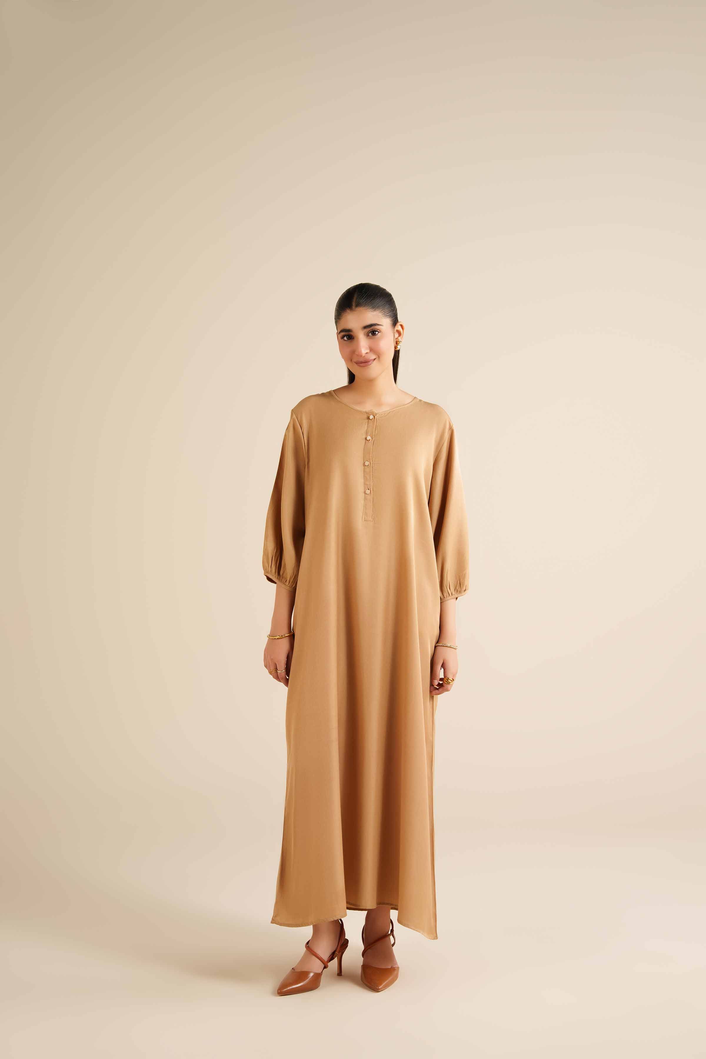 NISHATUAE - Beige Solids Twill Modal Ready to wear Dress
