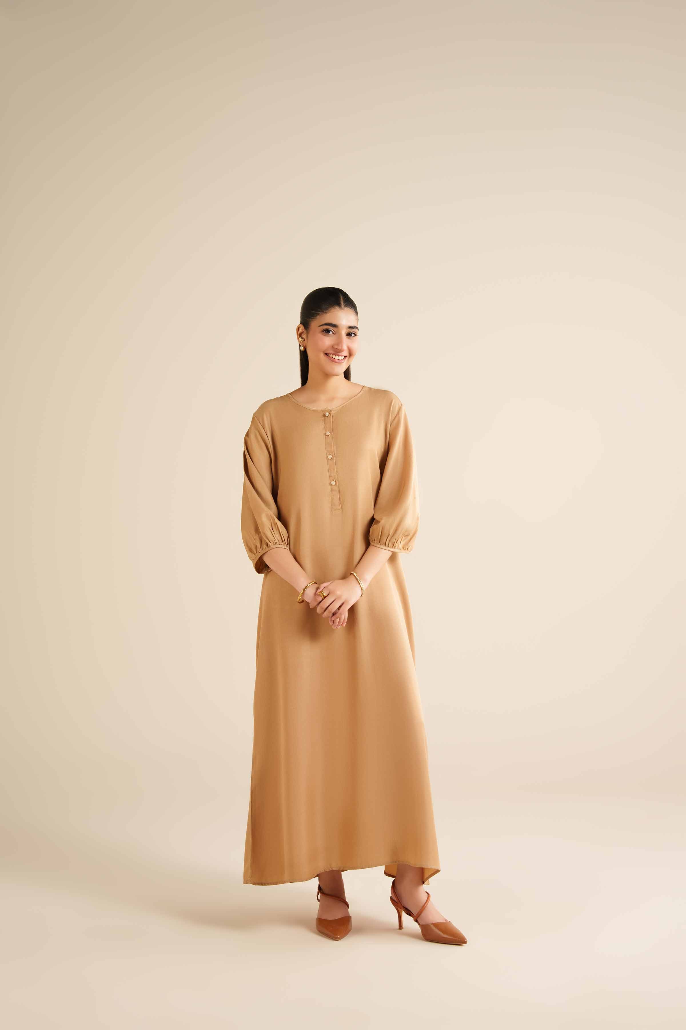 NISHATUAE - Beige Solids Twill Modal Ready to wear Dress