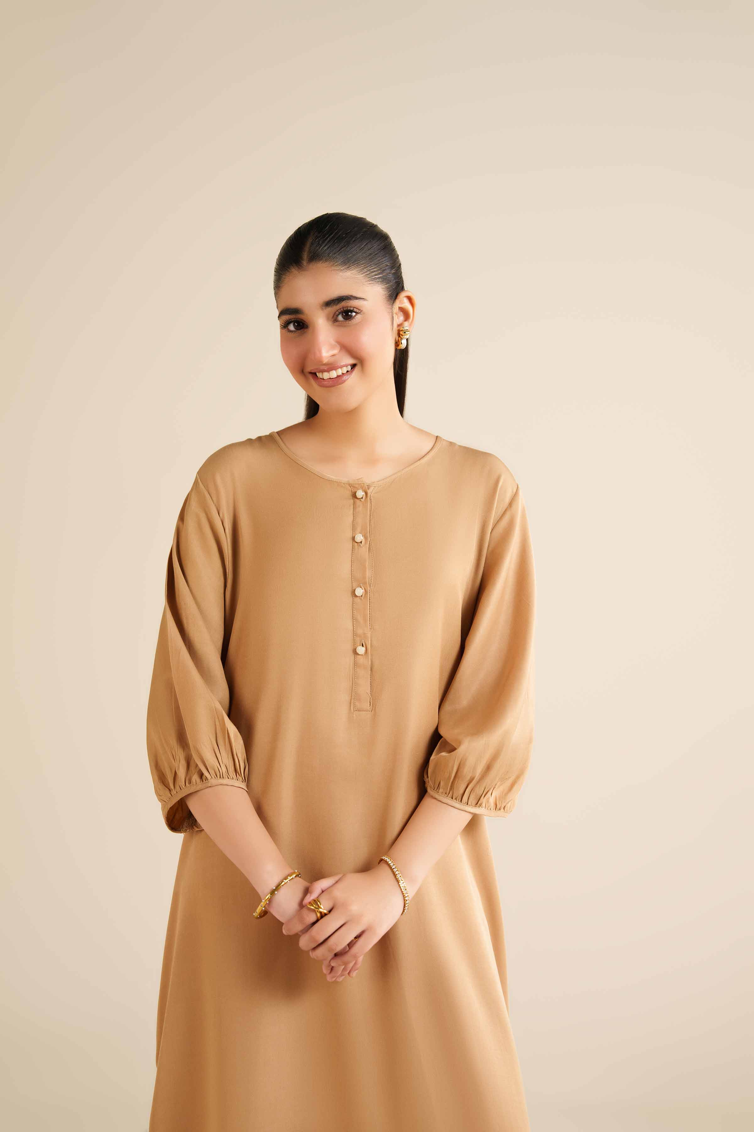 NISHATUAE - Beige Solids Twill Modal Ready to wear Dress
