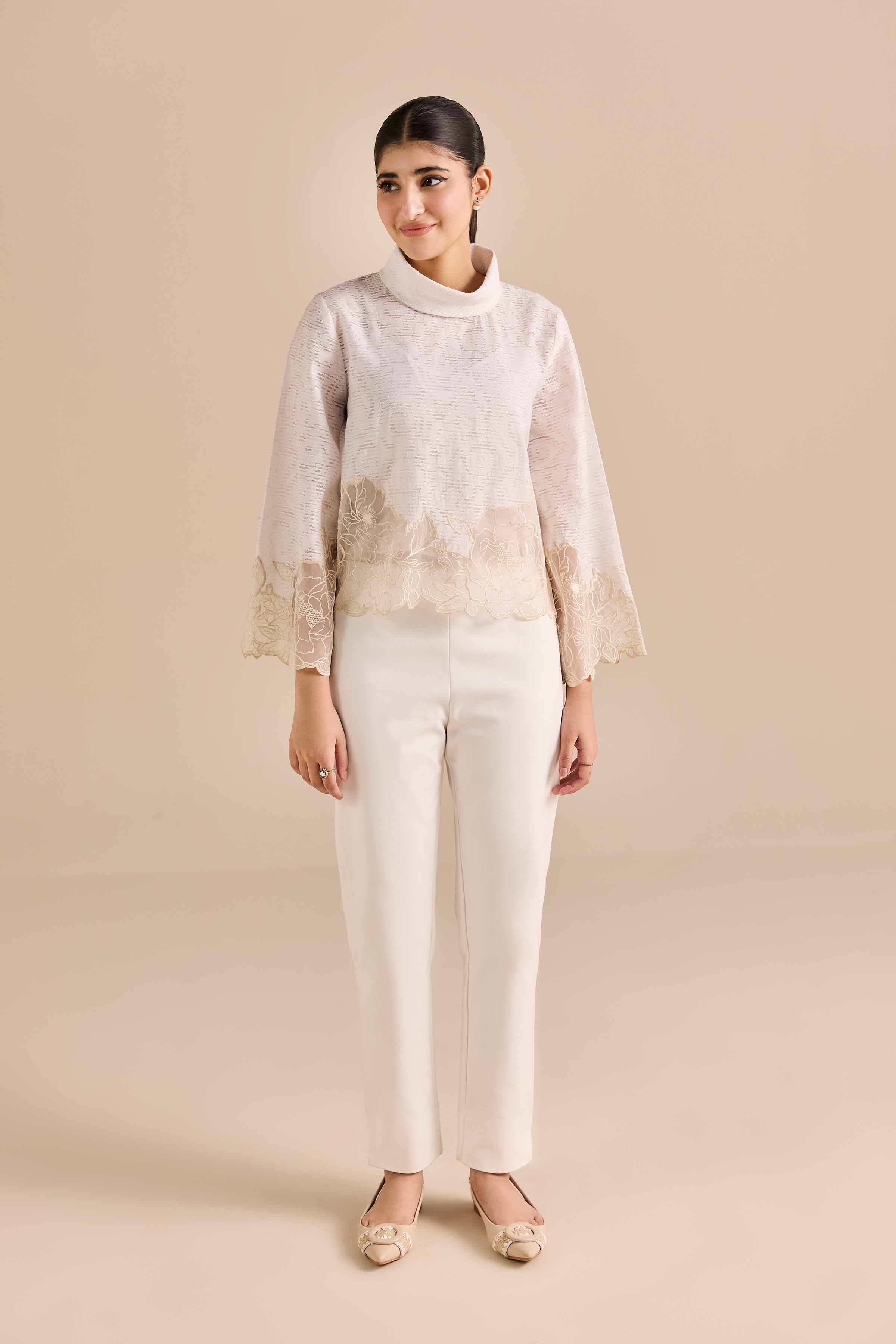 NishatUAE - White Embroidered Broshia Ready to wear Tunic