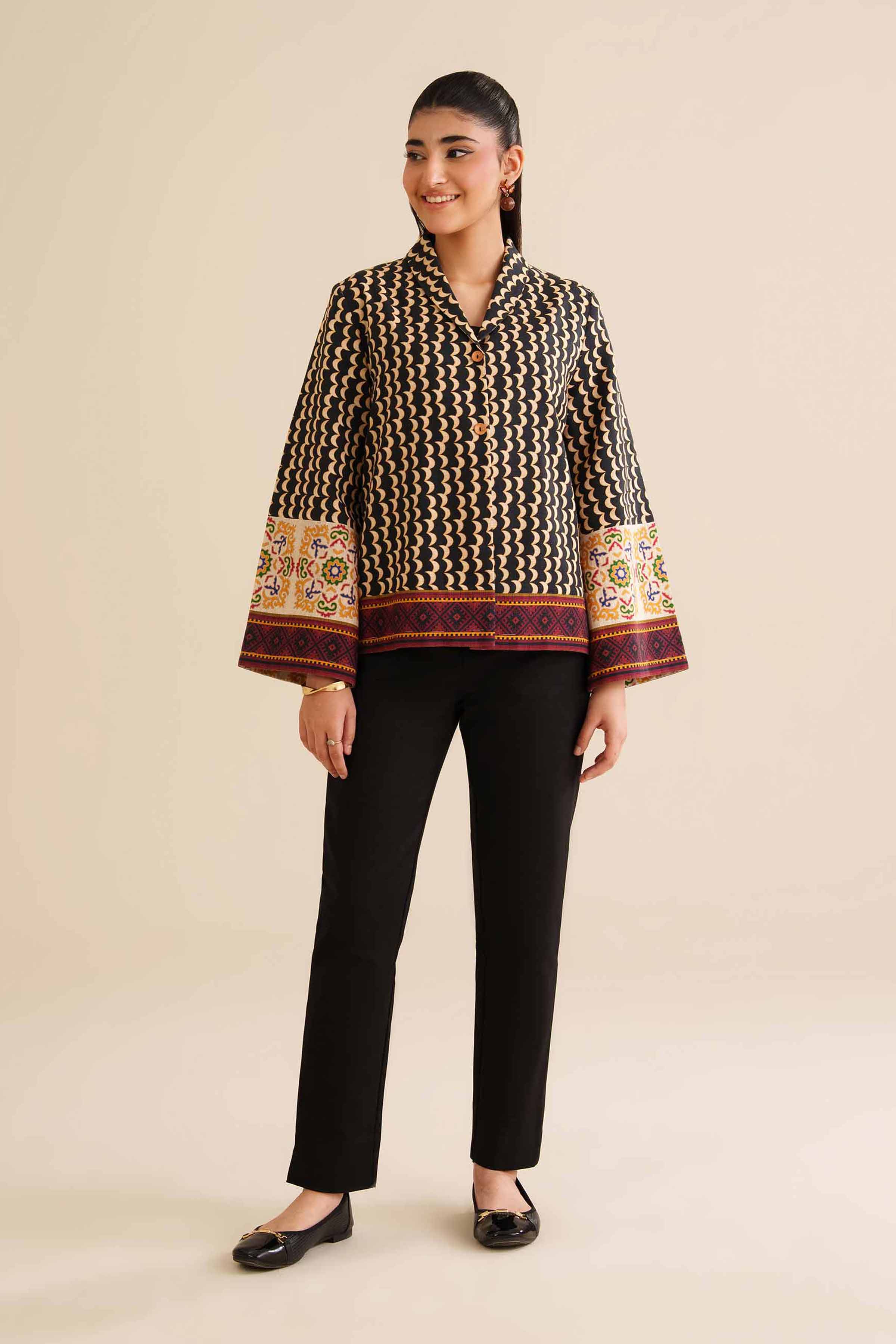 NISHATUAE - Black Printed Khaddar Ready to wear Jacket