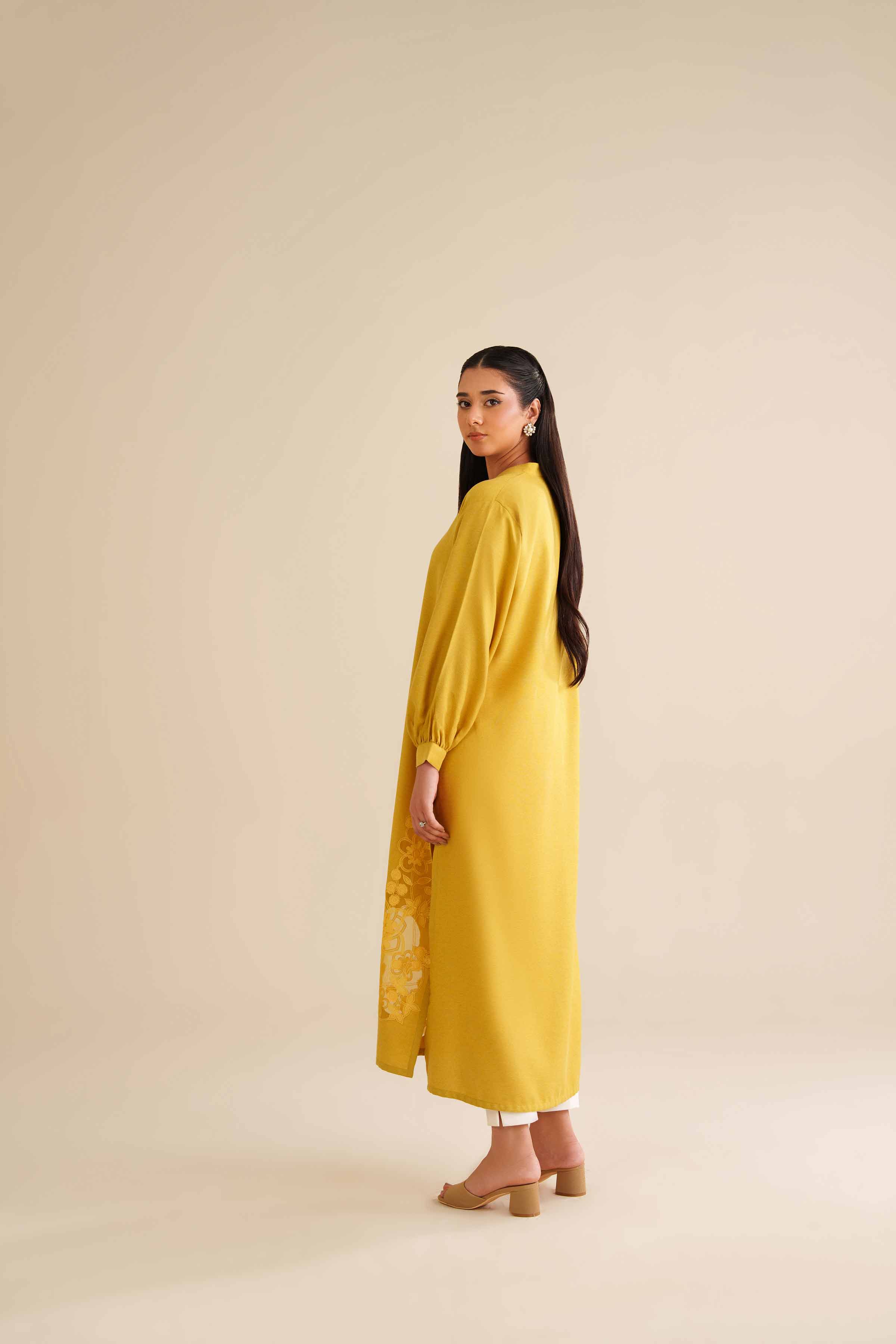 NISHATUAE - Mustard Embroidered Khaddi Ready to wear Dress
