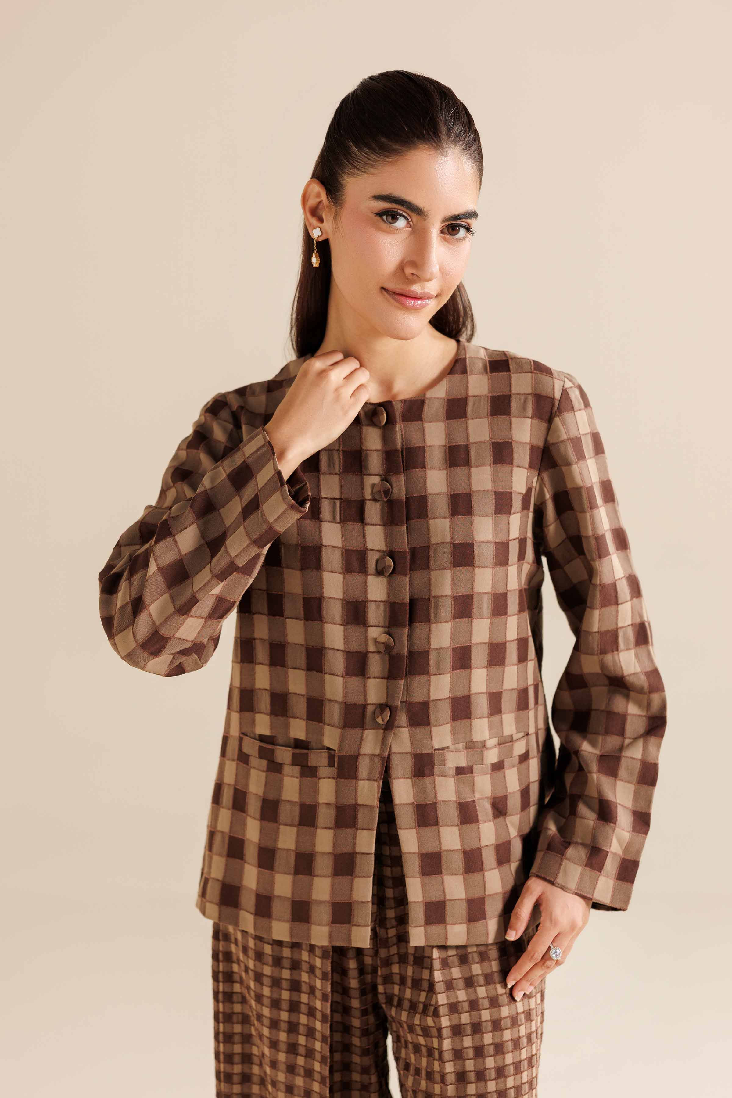 NishatUAE - Brown Printed Velvet 2-piece Ready To Wear Dress