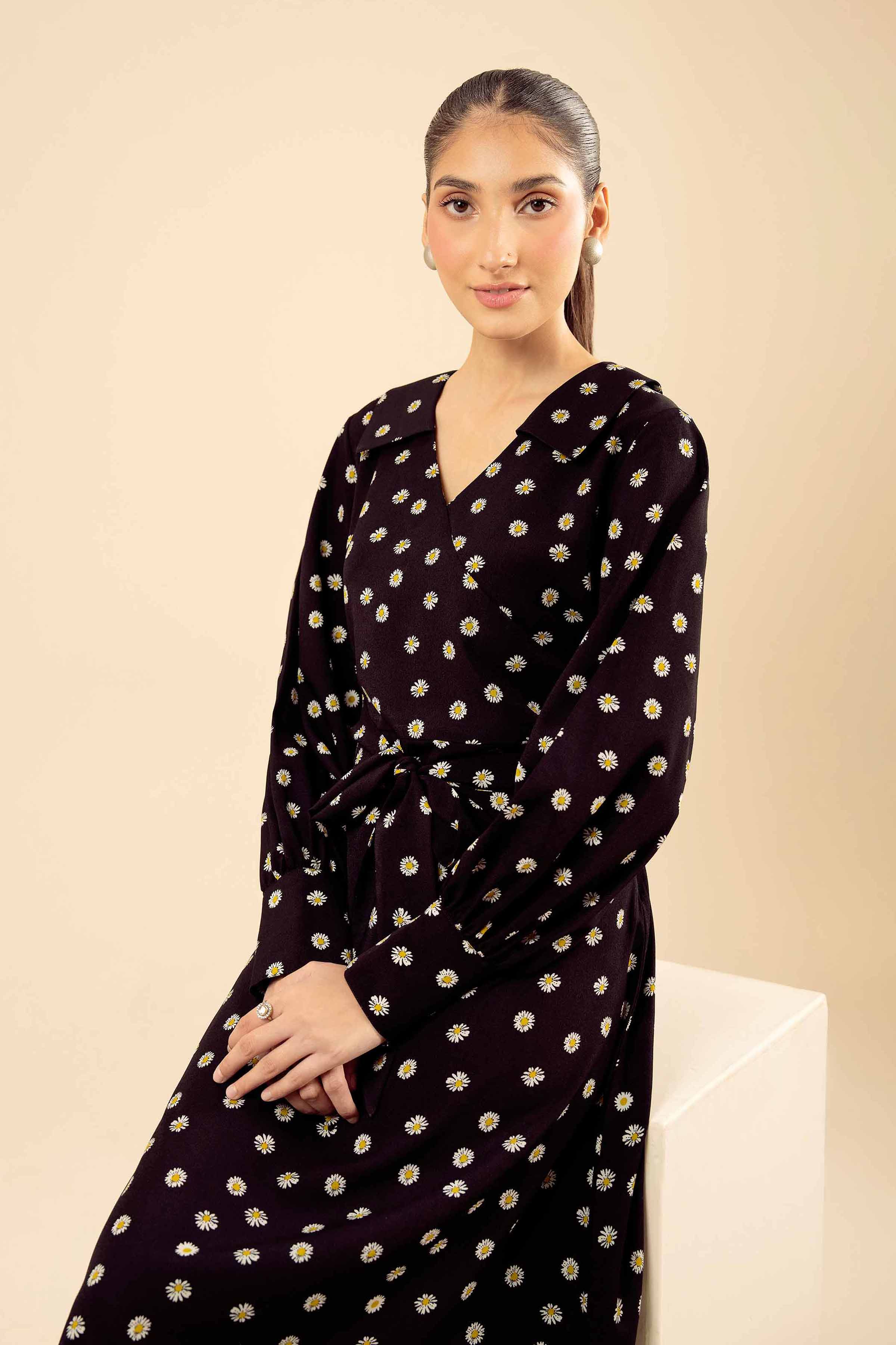 NISHATUAE - Black Printed Grip Ready to wear Dress