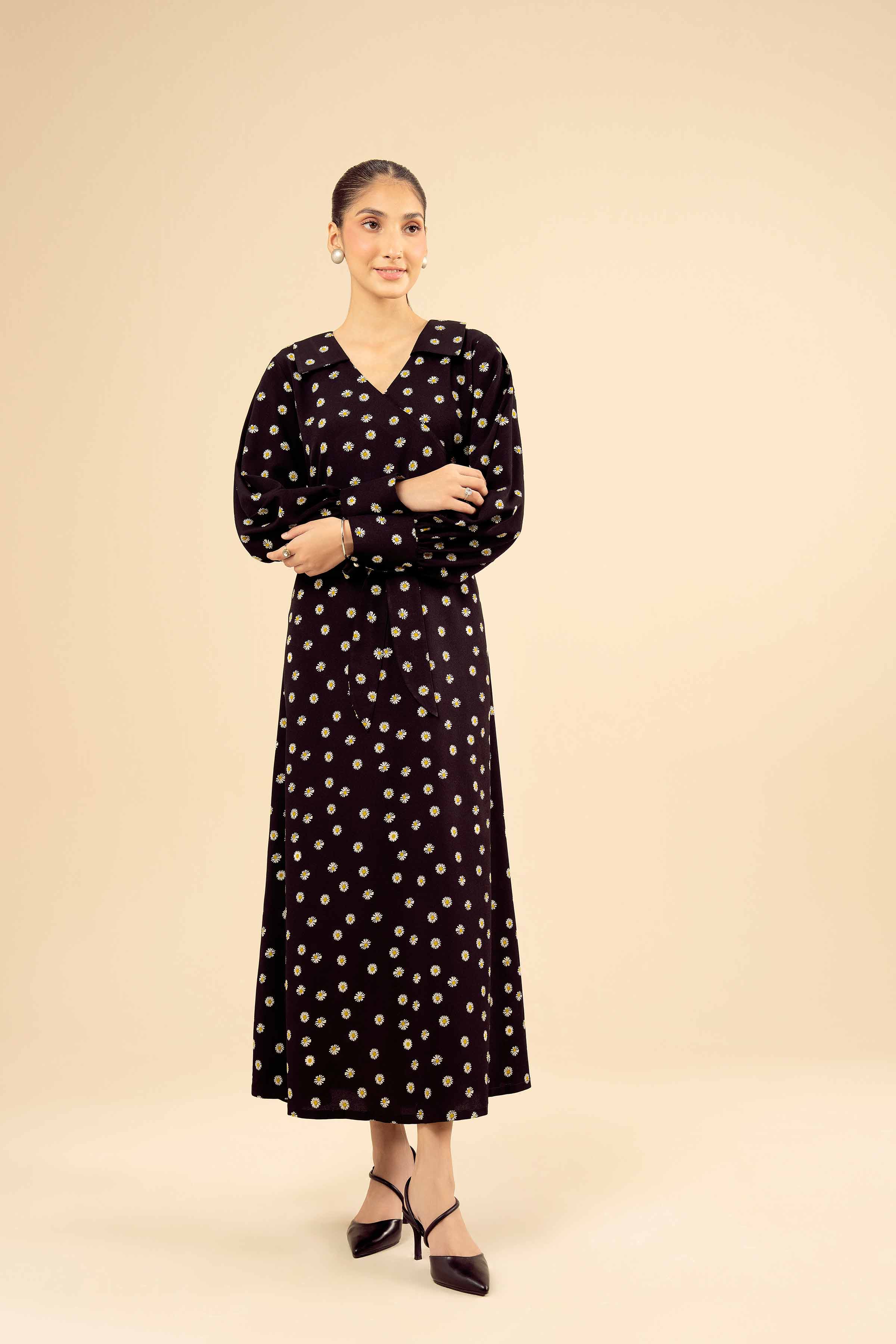NISHATUAE - Black Printed Grip Ready to wear Dress