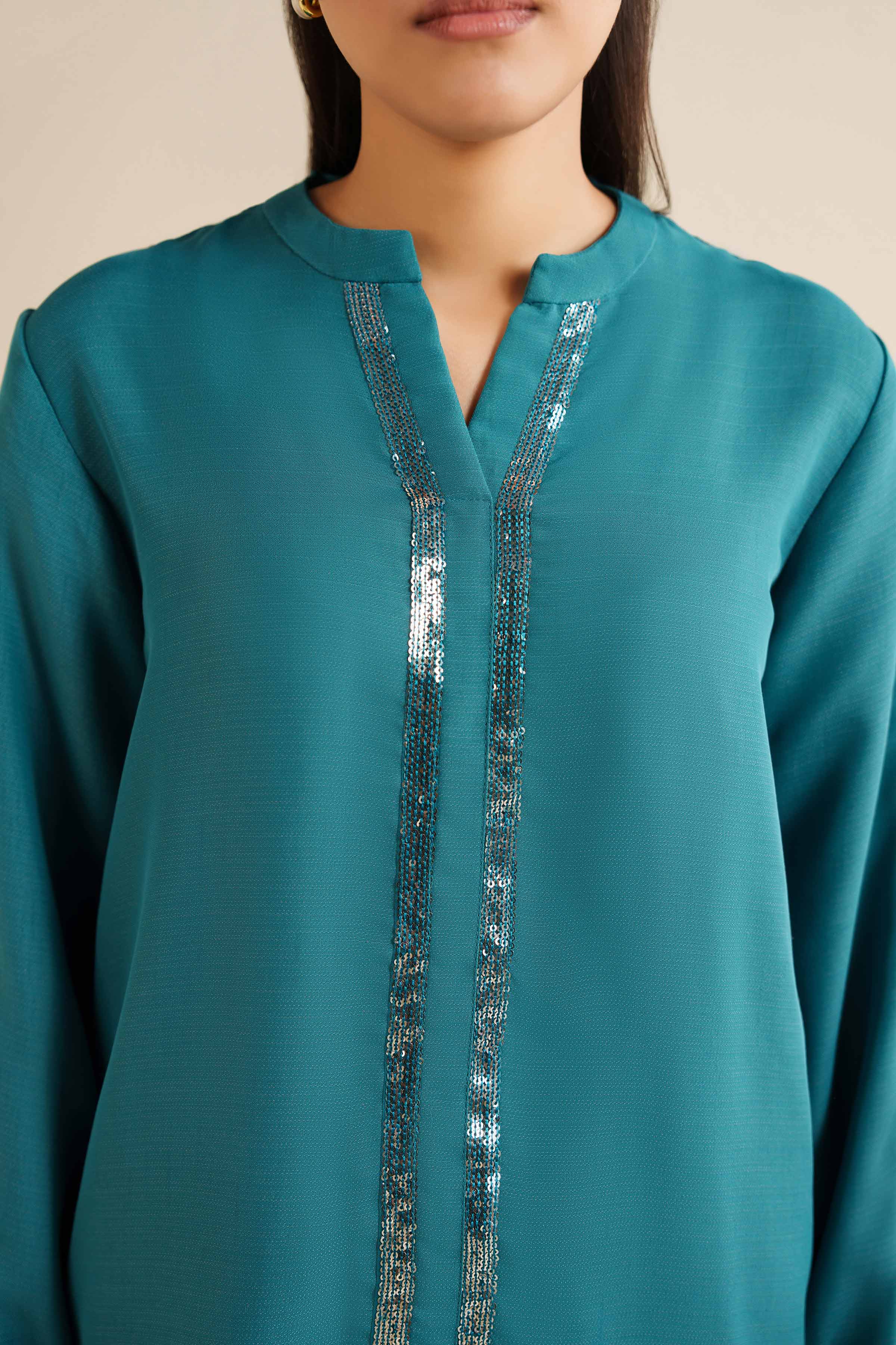 NISHATUAE - Green Embroidered Grip 2-piece Ready to wear Dress