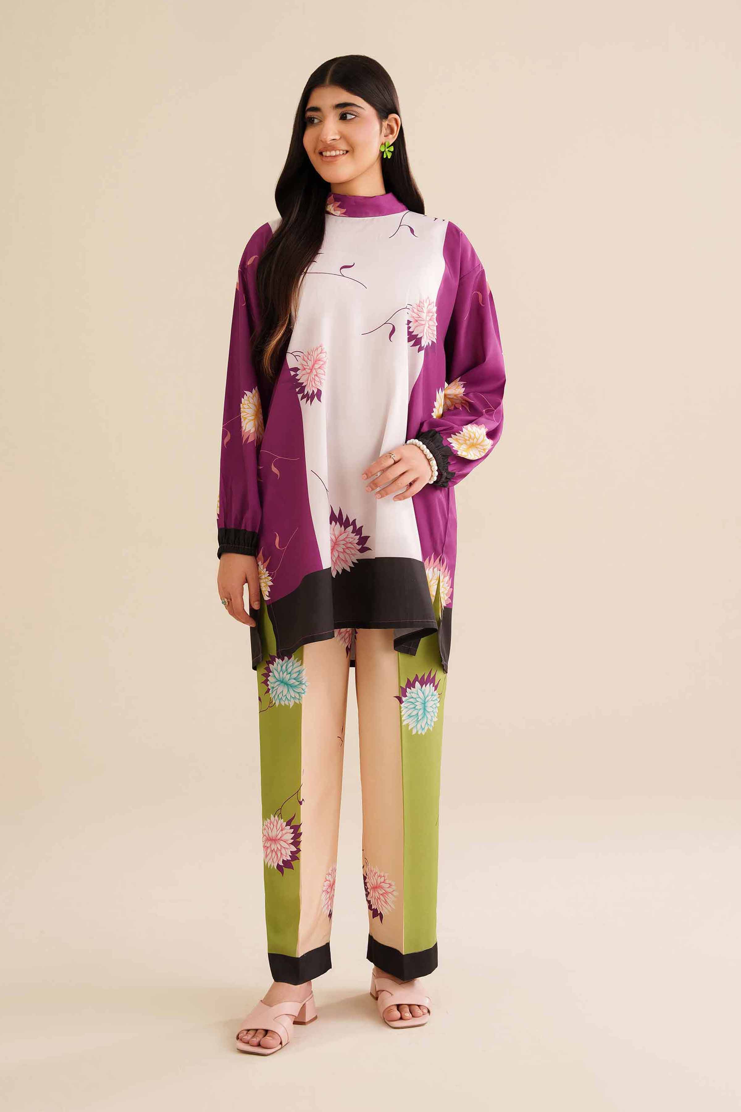 NISHATUAE - Purple Printed Silk 2-piece Ready to wear Dress