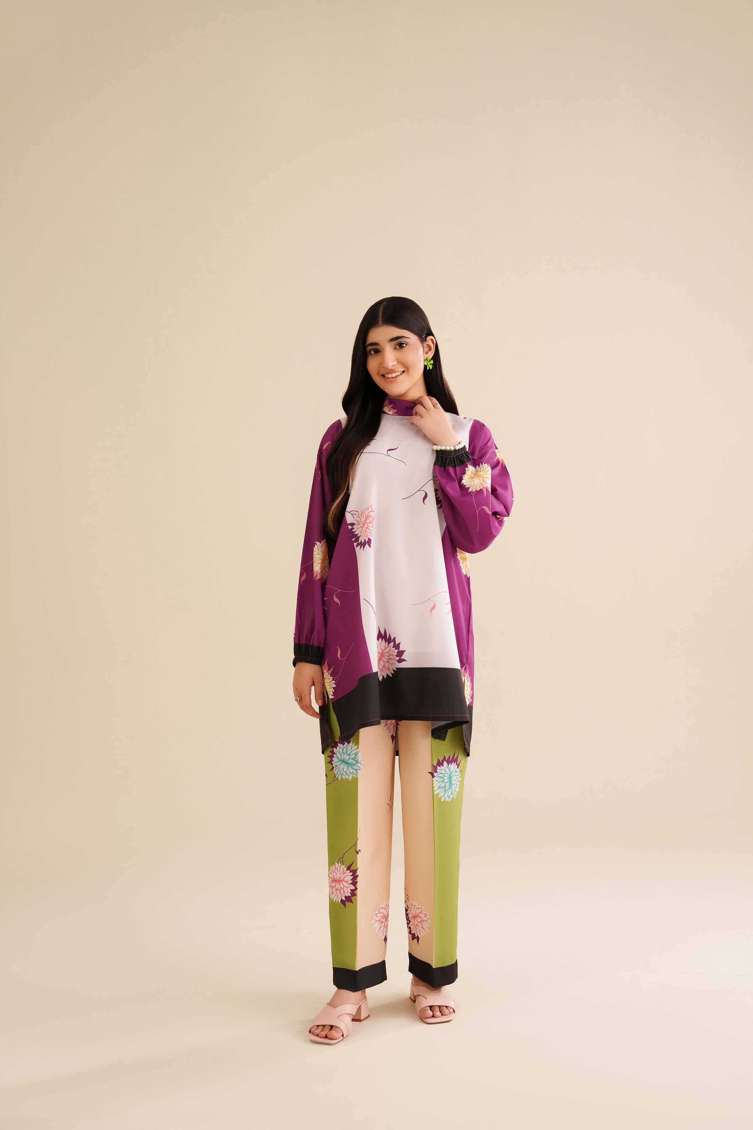 NISHATUAE - Purple Printed Silk 2-piece Ready to wear Dress