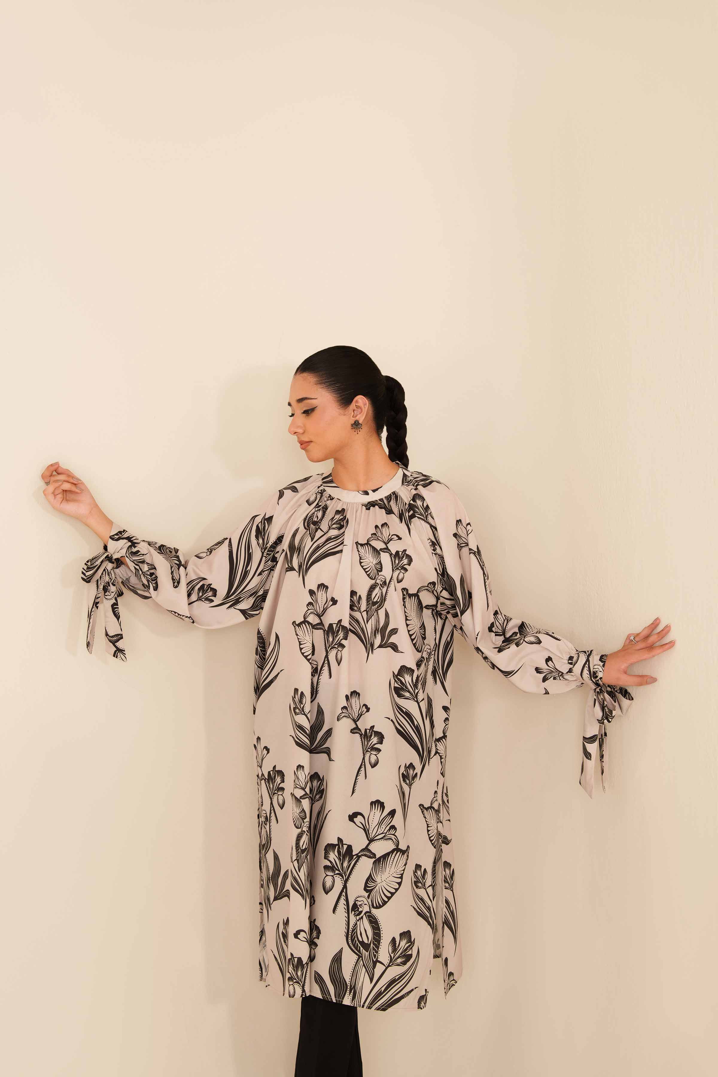 NISHATUAE - Beige Printed Silk Ready to wear Tunic