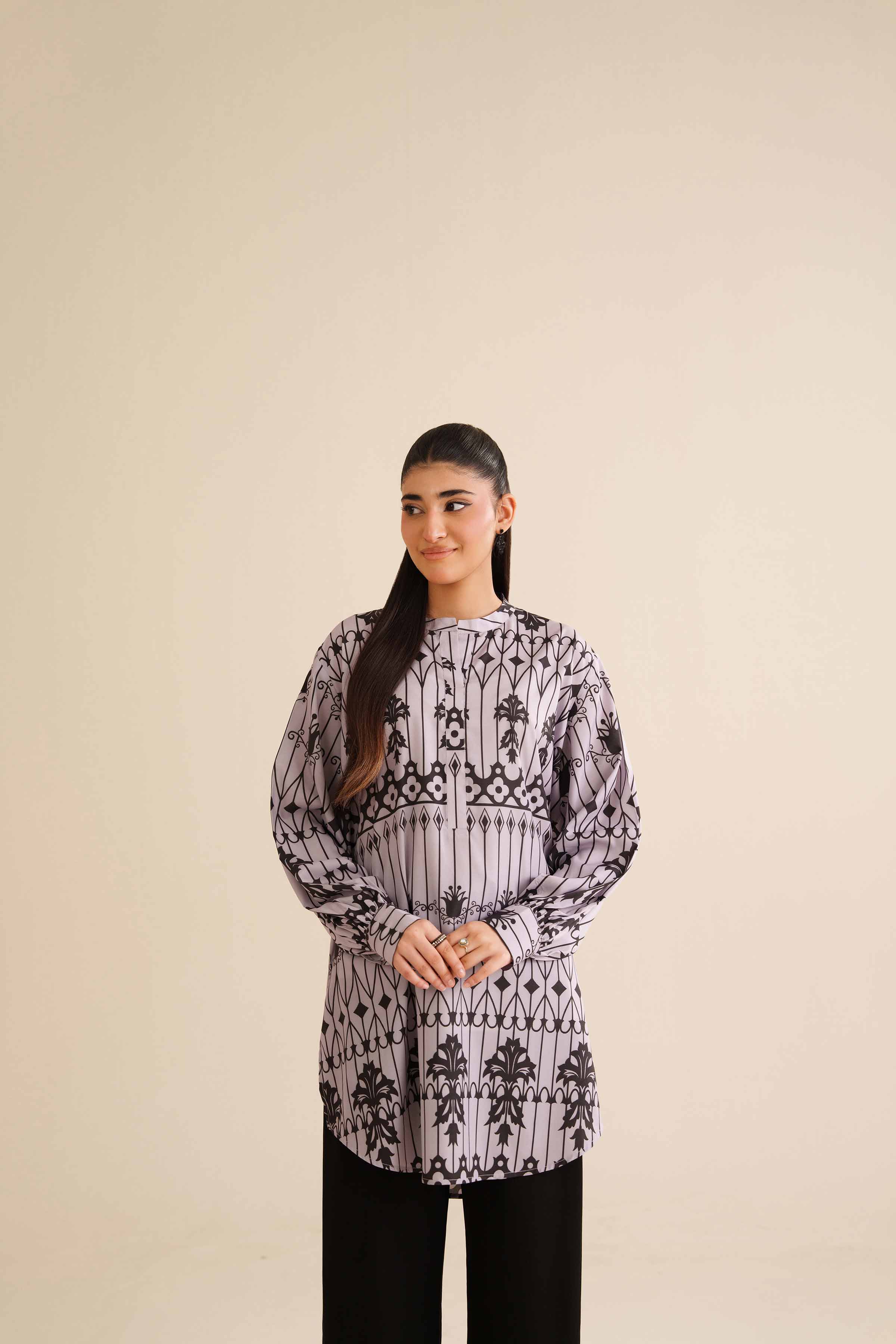 NISHATUAE - Purple Printed Grip Silk Ready to wear Tunic