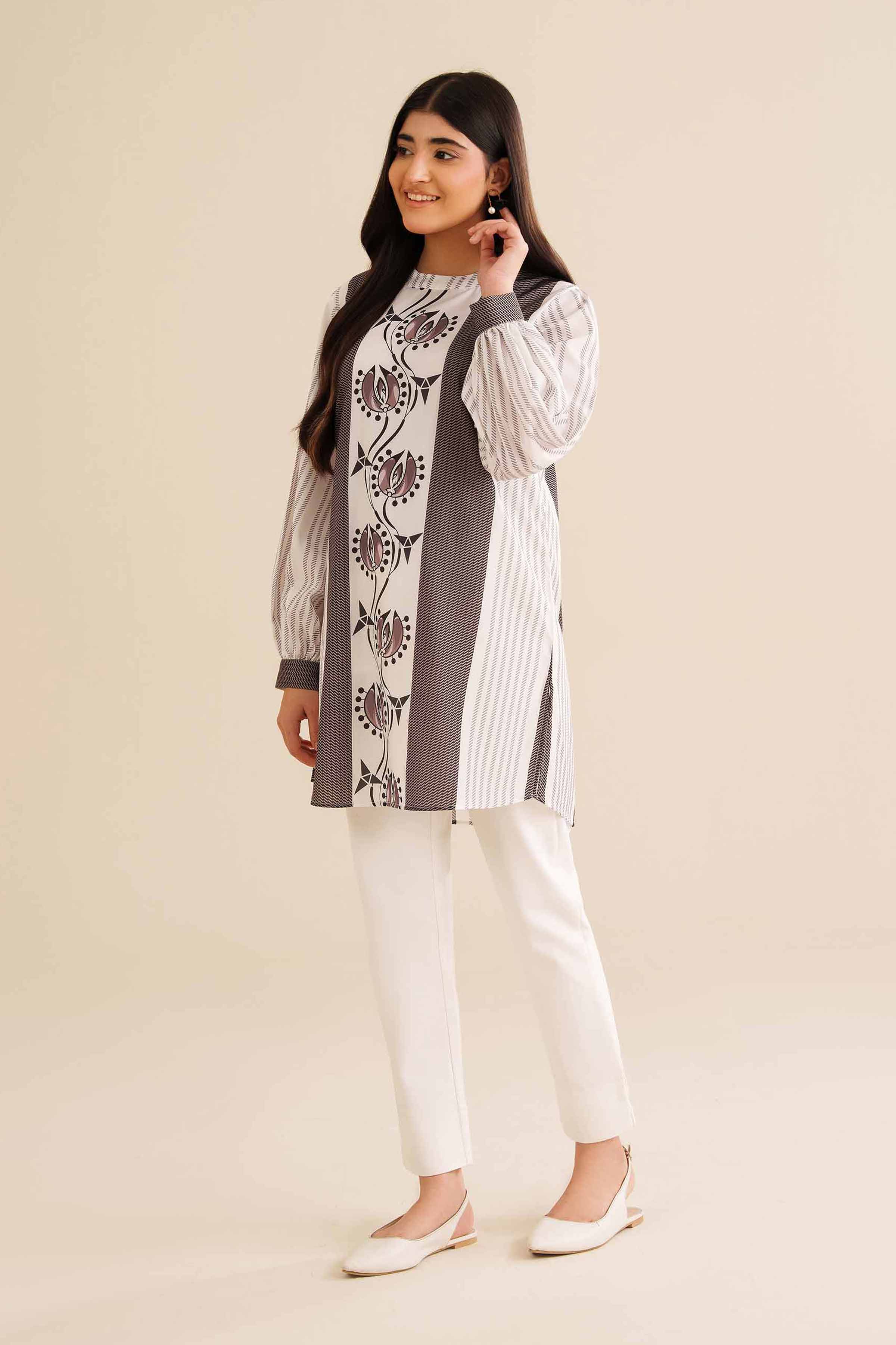 NISHATUAE - White Printed Silk Ready to wear Tunic