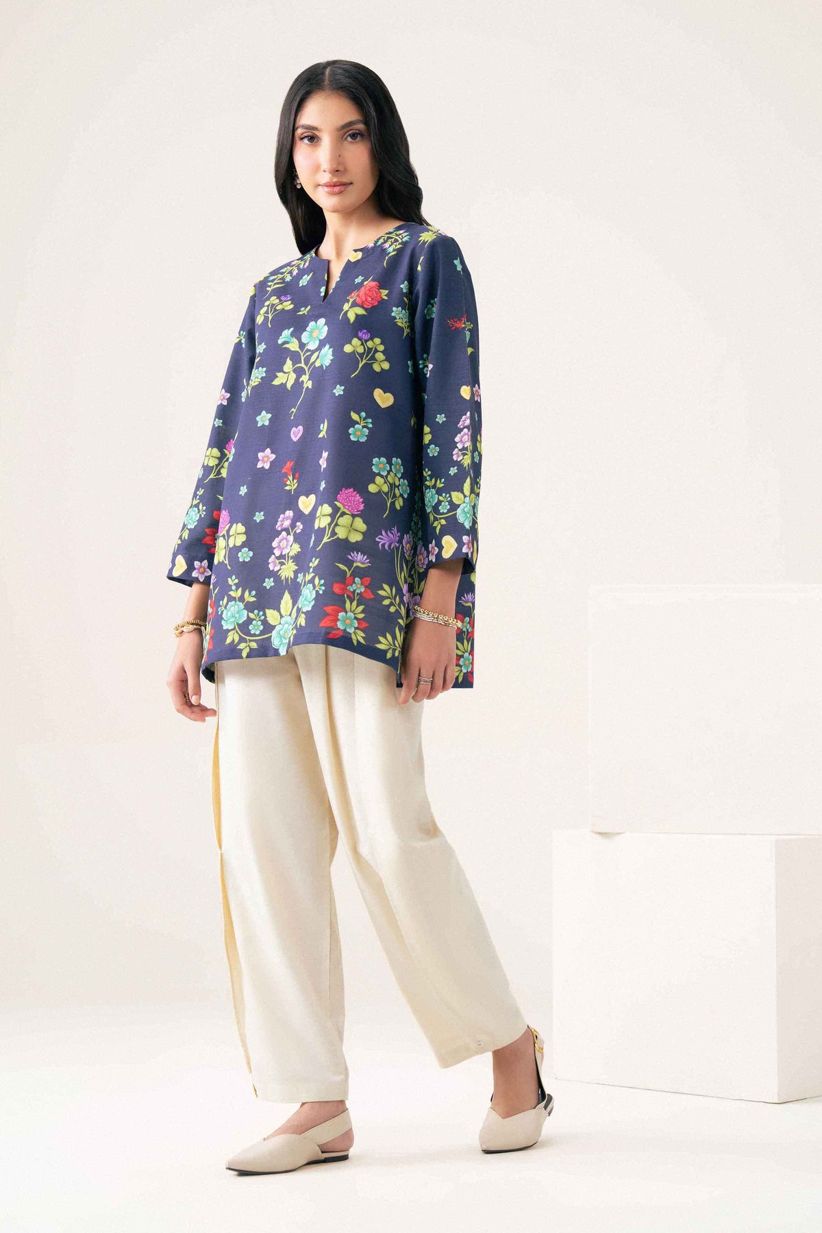 Blue Printed Tunic in Khaddar ready-to-wear