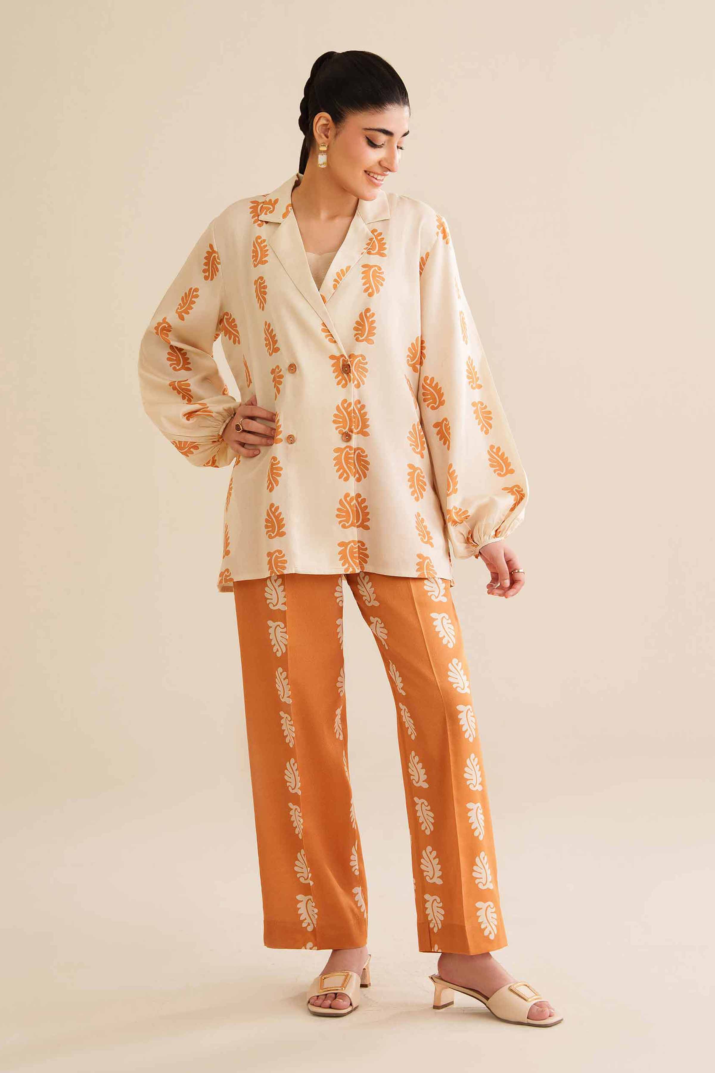 NISHATUAE - Ivory Printed Satin 2-piece Ready to wear Dress