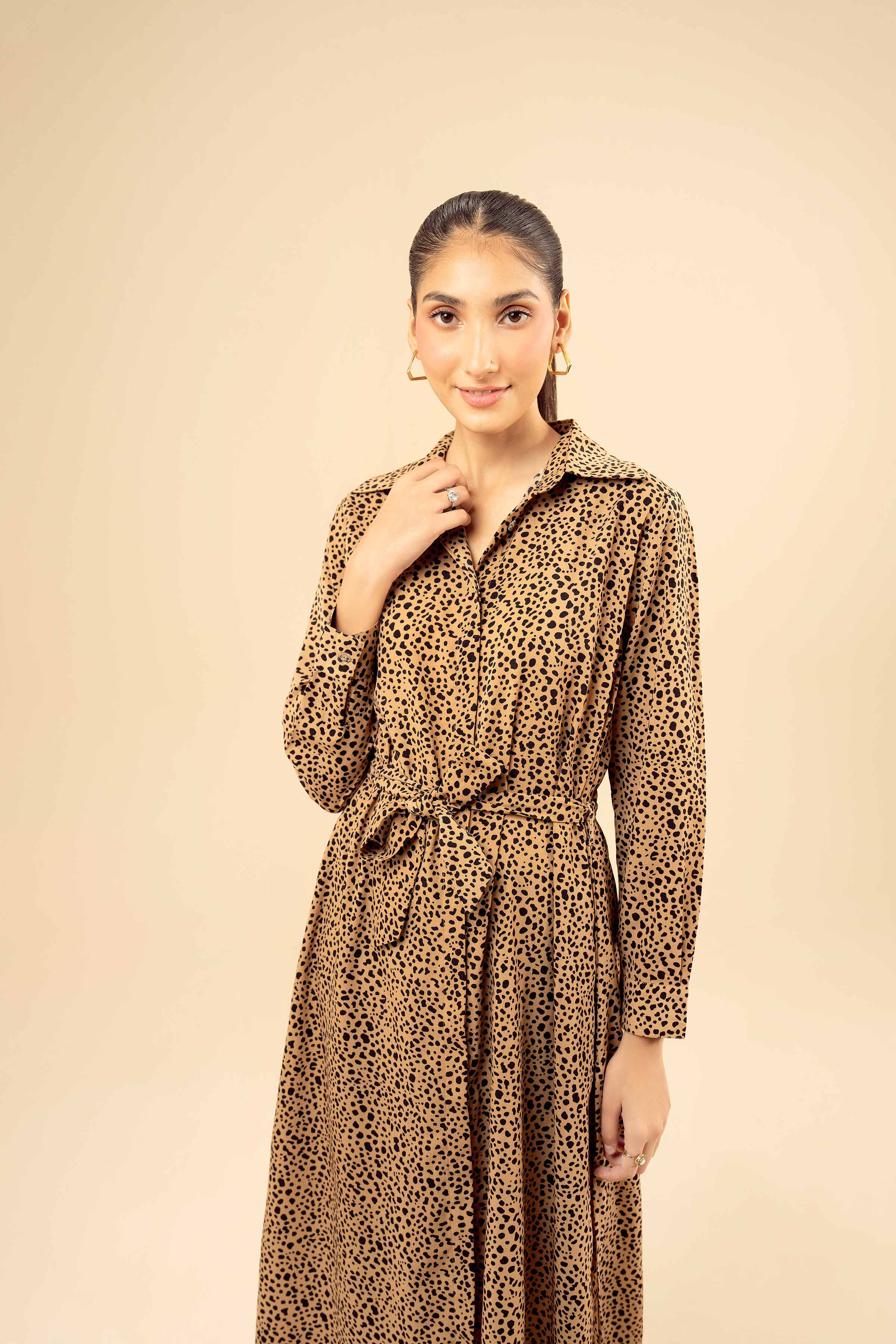 NISHATUAE - Brown Printed Grip Ready to wear Dress