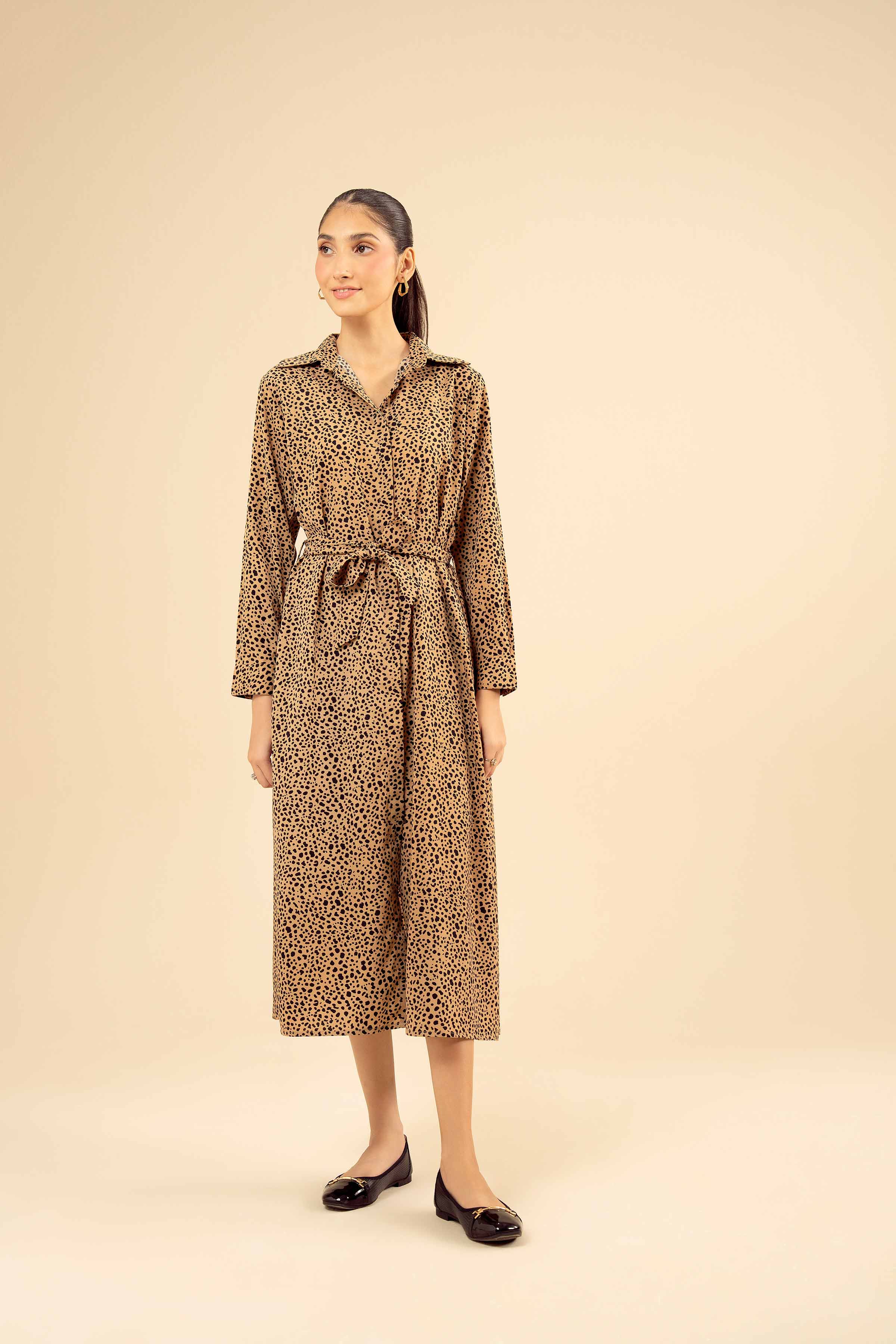 NISHATUAE - Brown Printed Grip Ready to wear Dress
