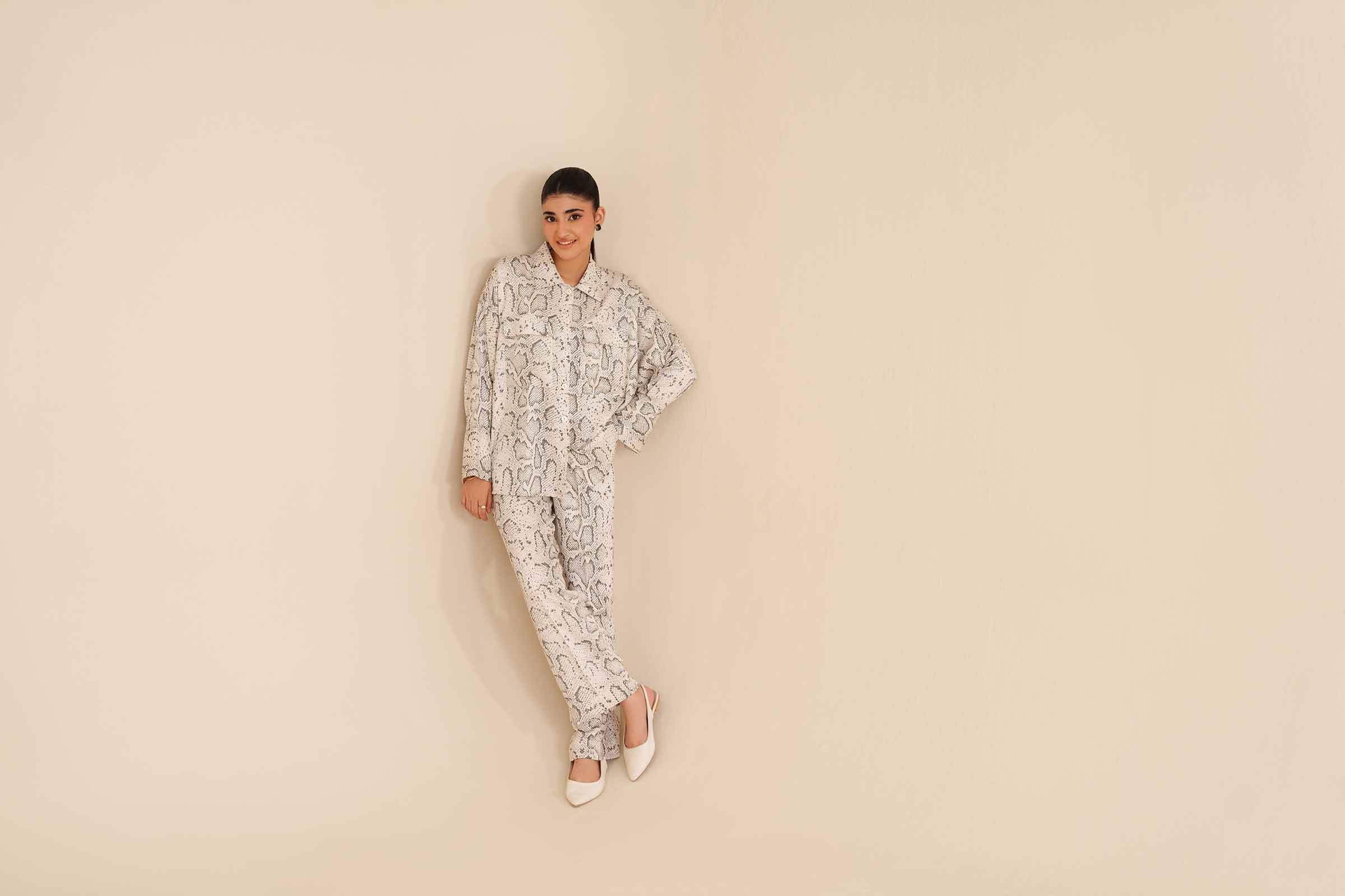 NISHATUAE - White Printed Twill 2-piece Ready to wear Dress