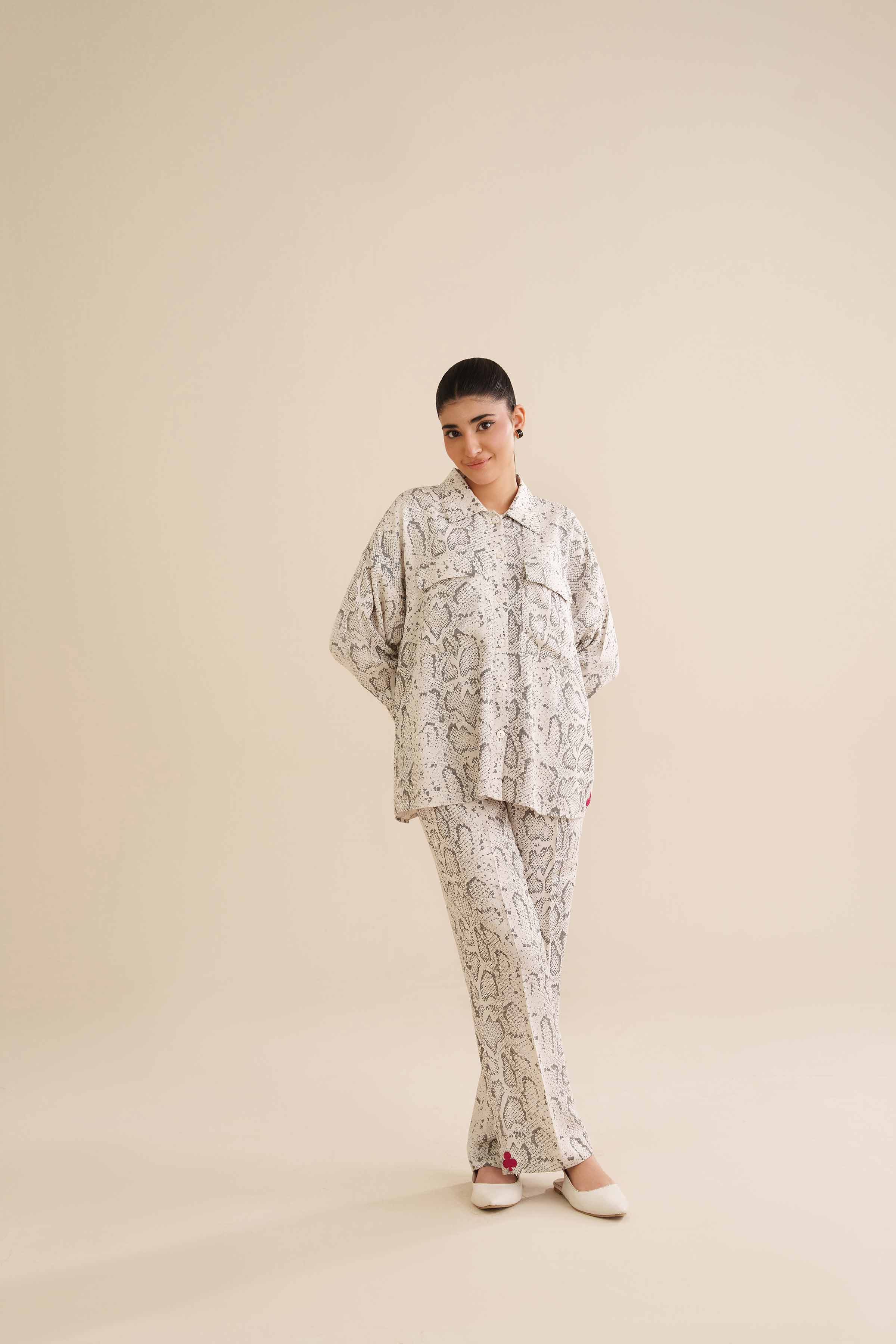 NISHATUAE - White Printed Twill 2-piece Ready to wear Dress