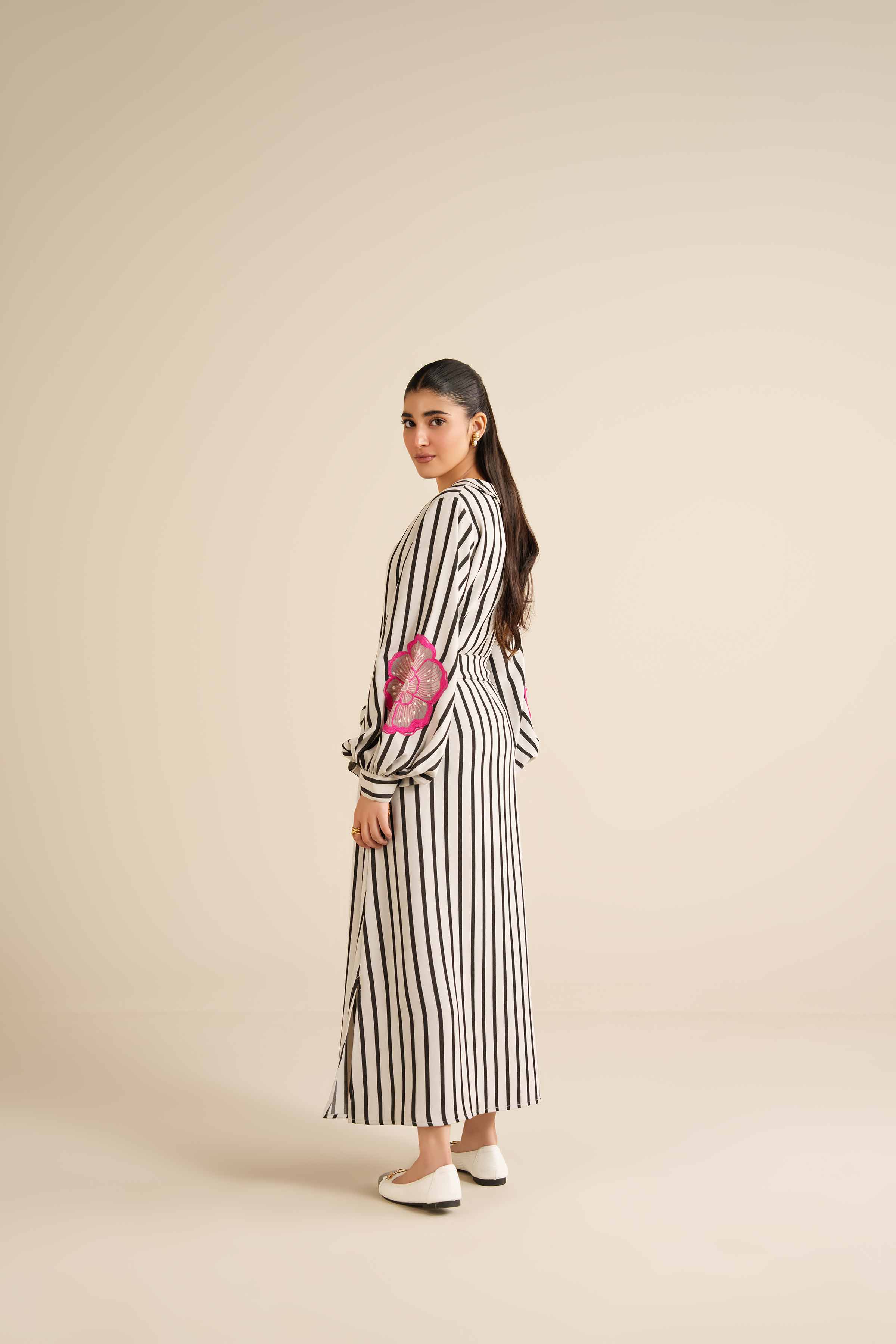 NishatUAE - White Printed Crepe Ready To Wear Dress