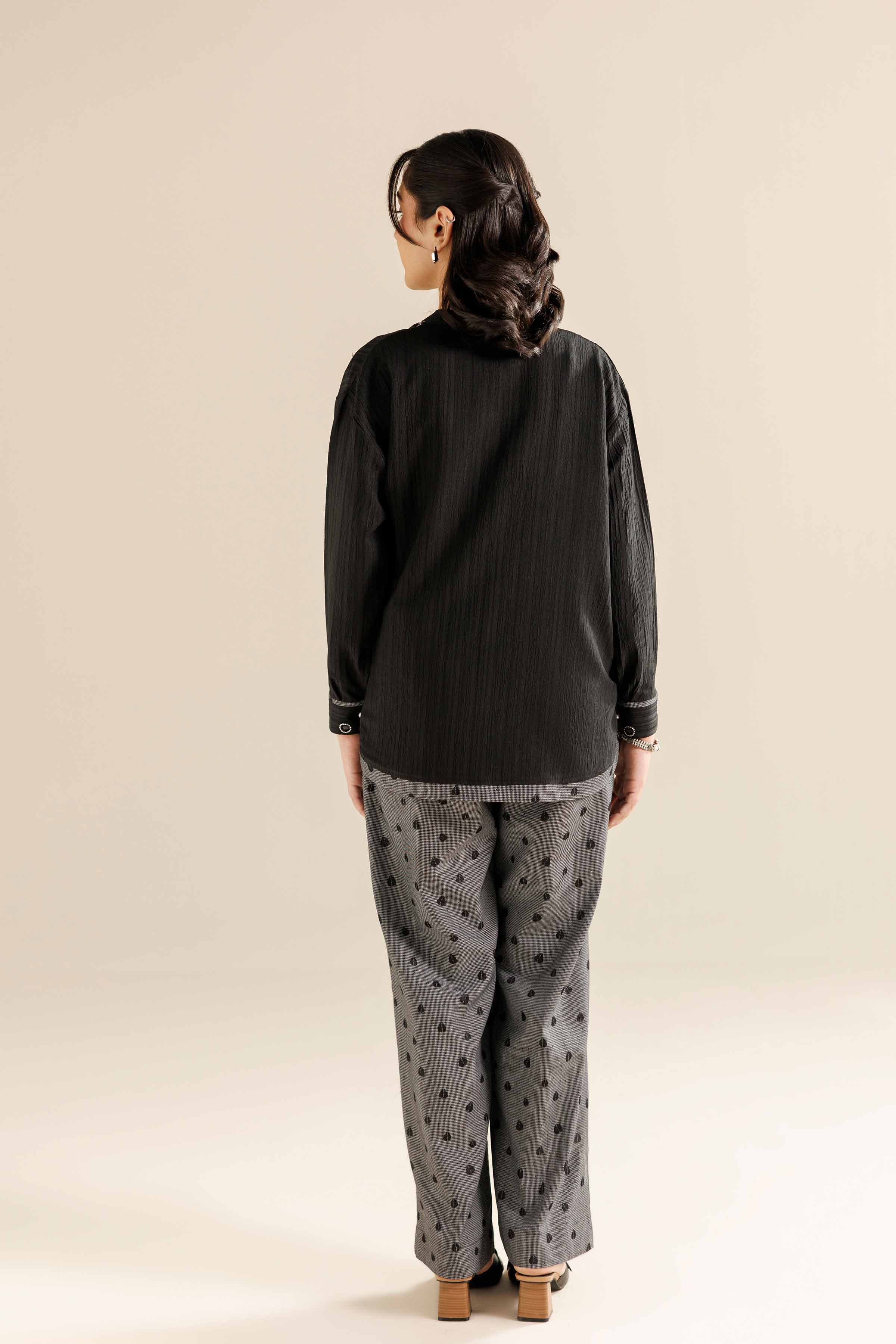 NISHATUAE - Black Printed Stripe Crinkle 2-piece Ready to wear Dress