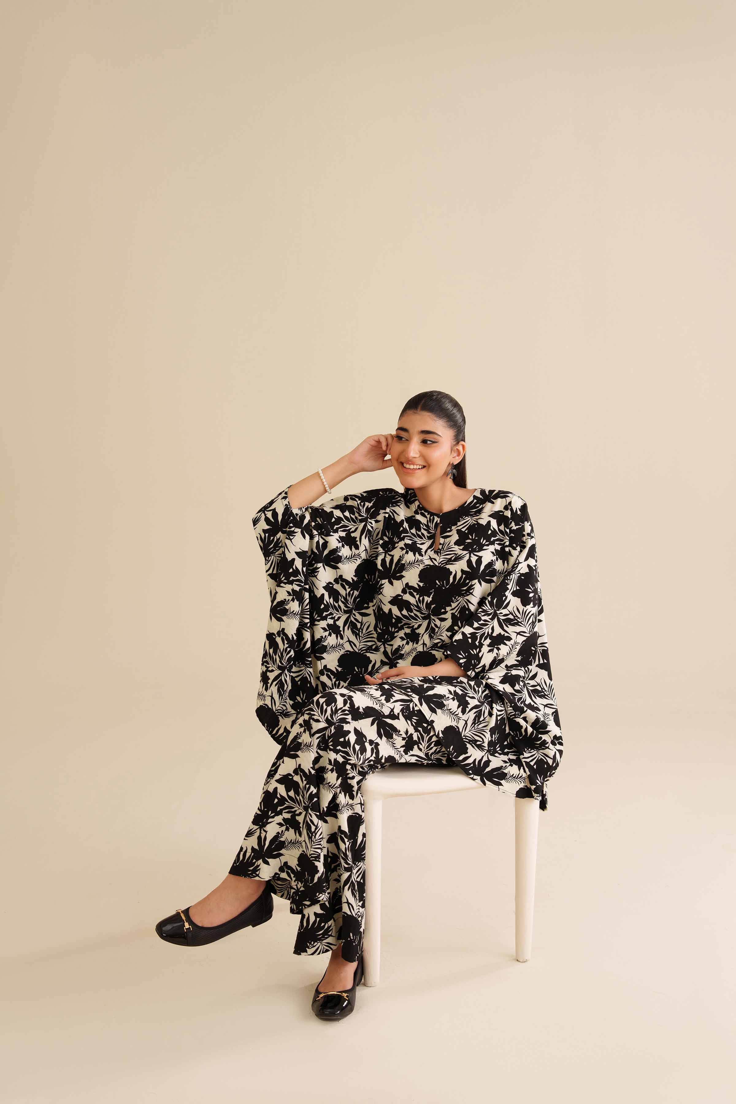 NISHATUAE - Black Printed Crush 2-piece Ready to wear Dress