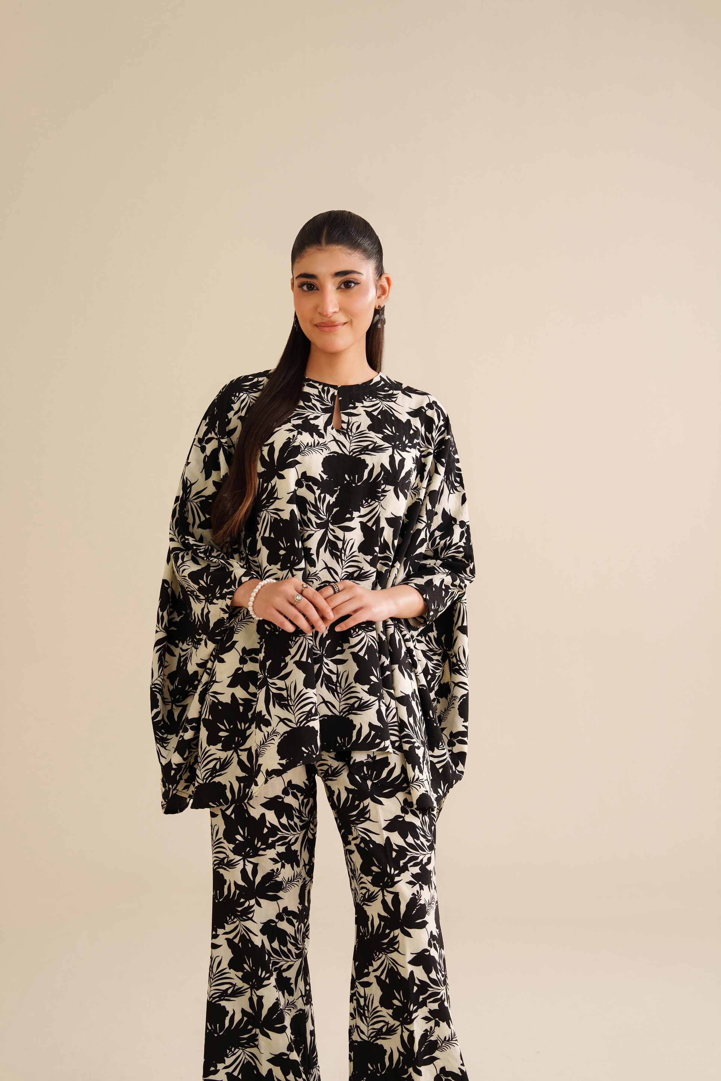 NISHATUAE - Black Printed Crush 2-piece Ready to wear Dress