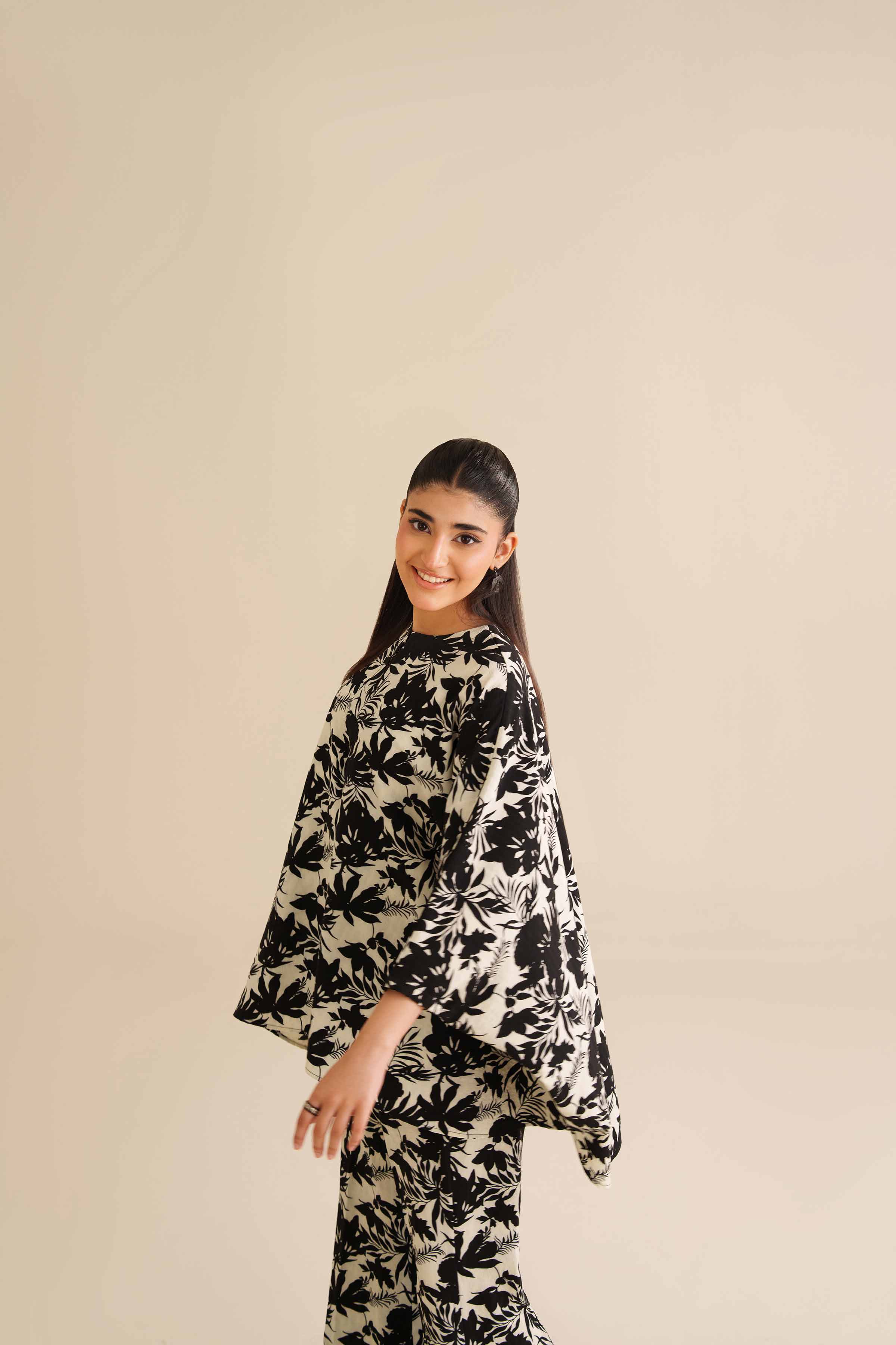 NISHATUAE - Black Printed Crush 2-piece Ready to wear Dress