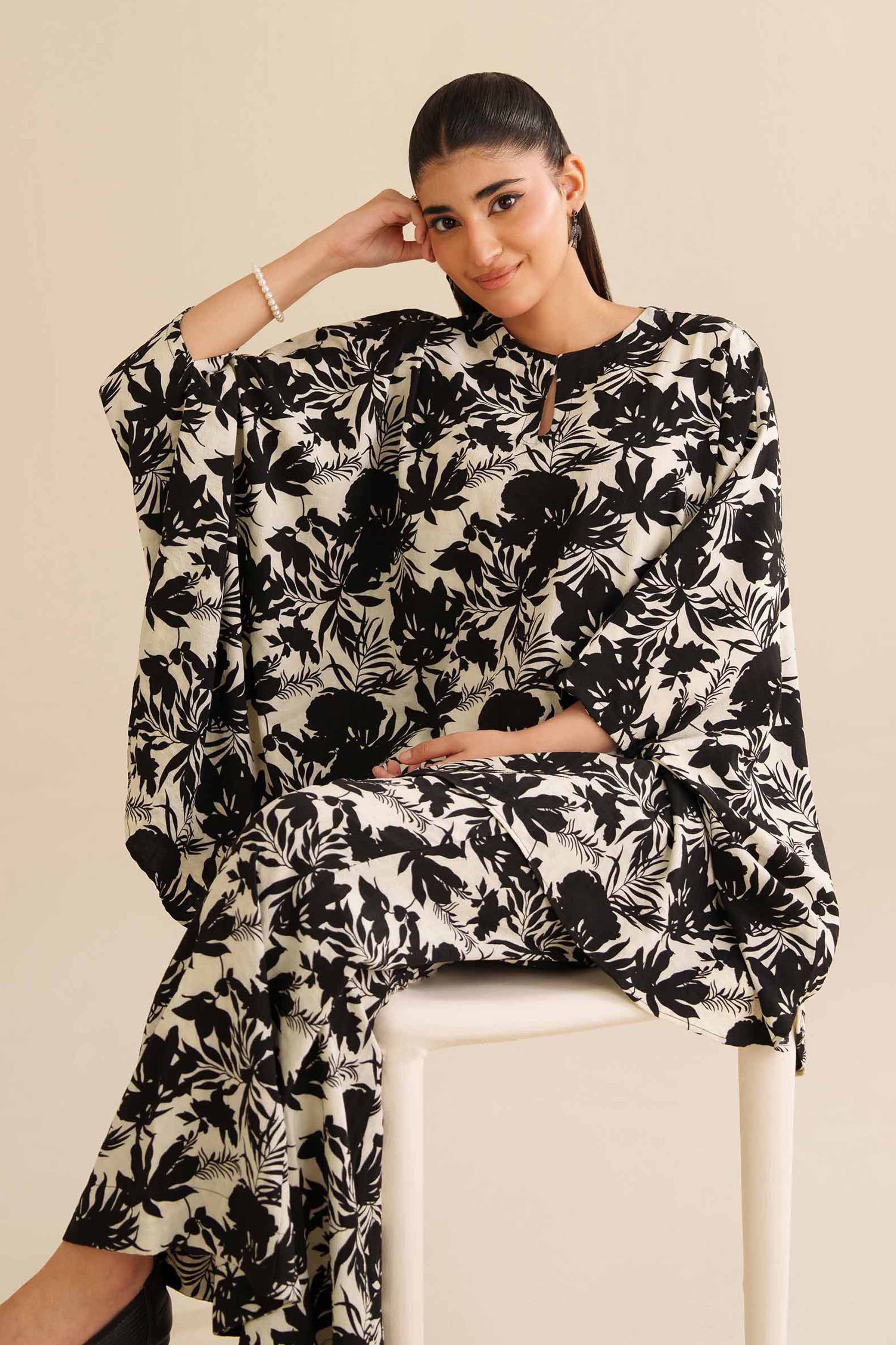 NISHATUAE - Black Printed Crush 2-piece Ready to wear Dress