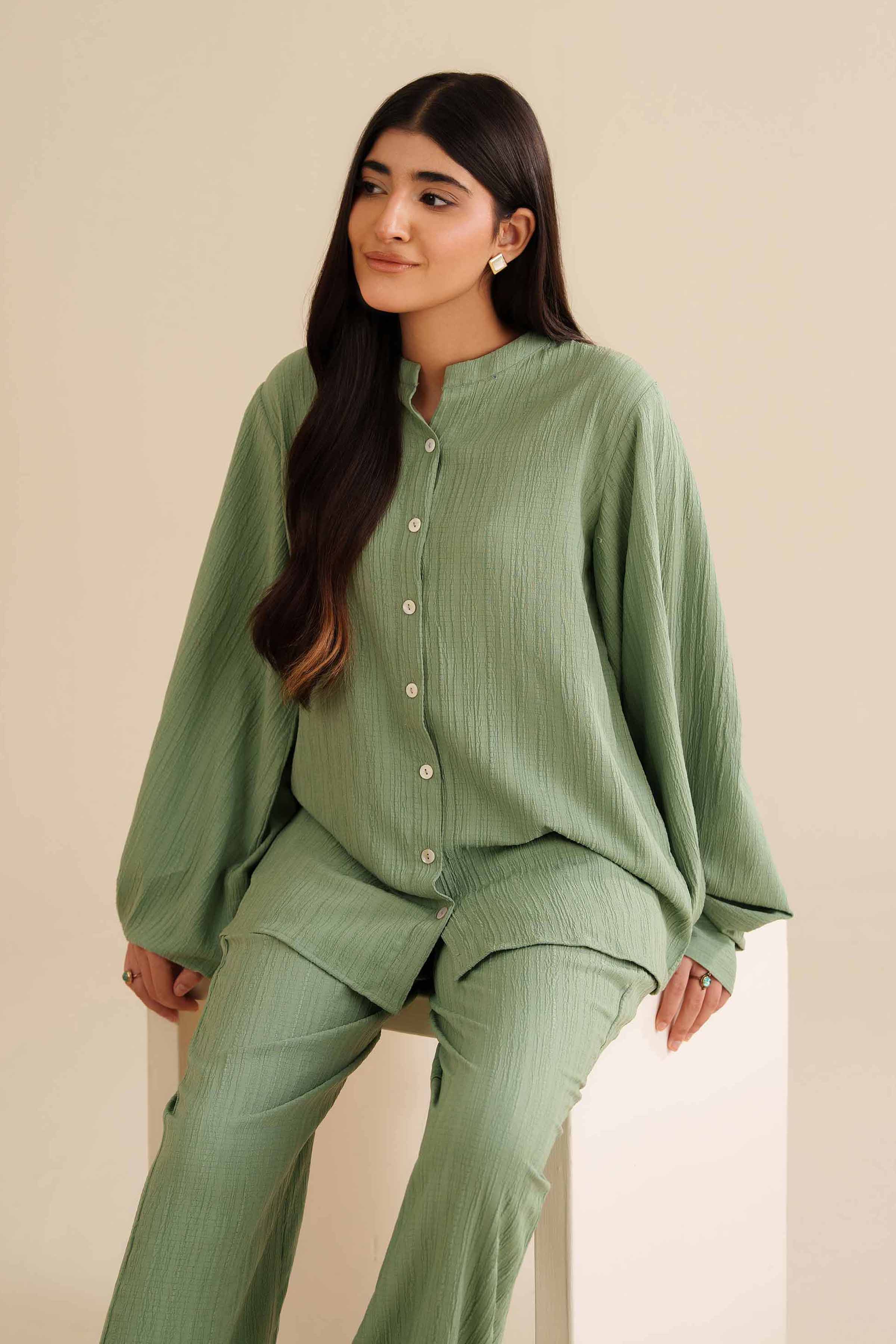 NISHATUAE - Green Solids Crinkle 2-piece Ready to wear Dress