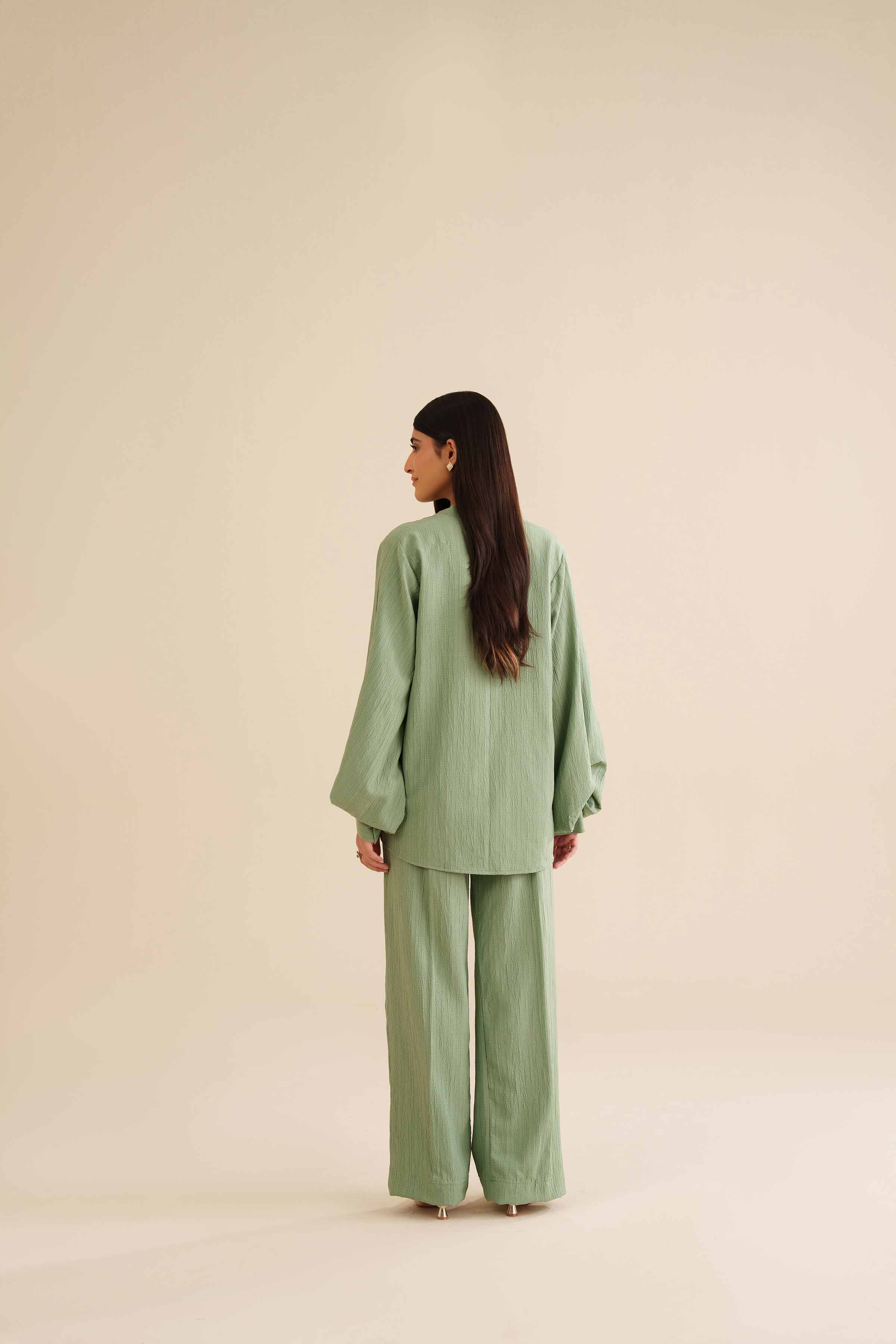 NISHATUAE - Green Solids Crinkle 2-piece Ready to wear Dress