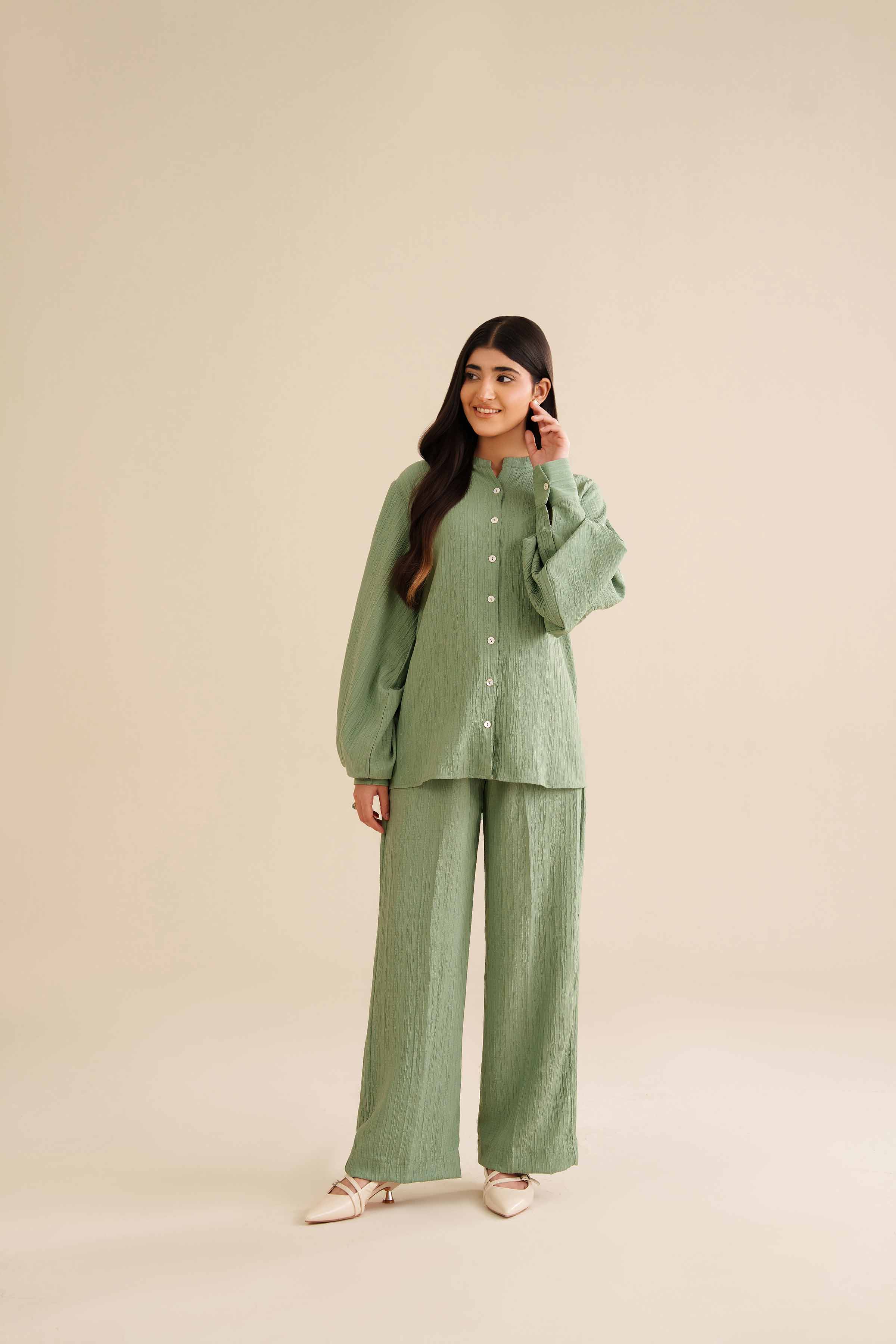 NISHATUAE - Green Solids Crinkle 2-piece Ready to wear Dress
