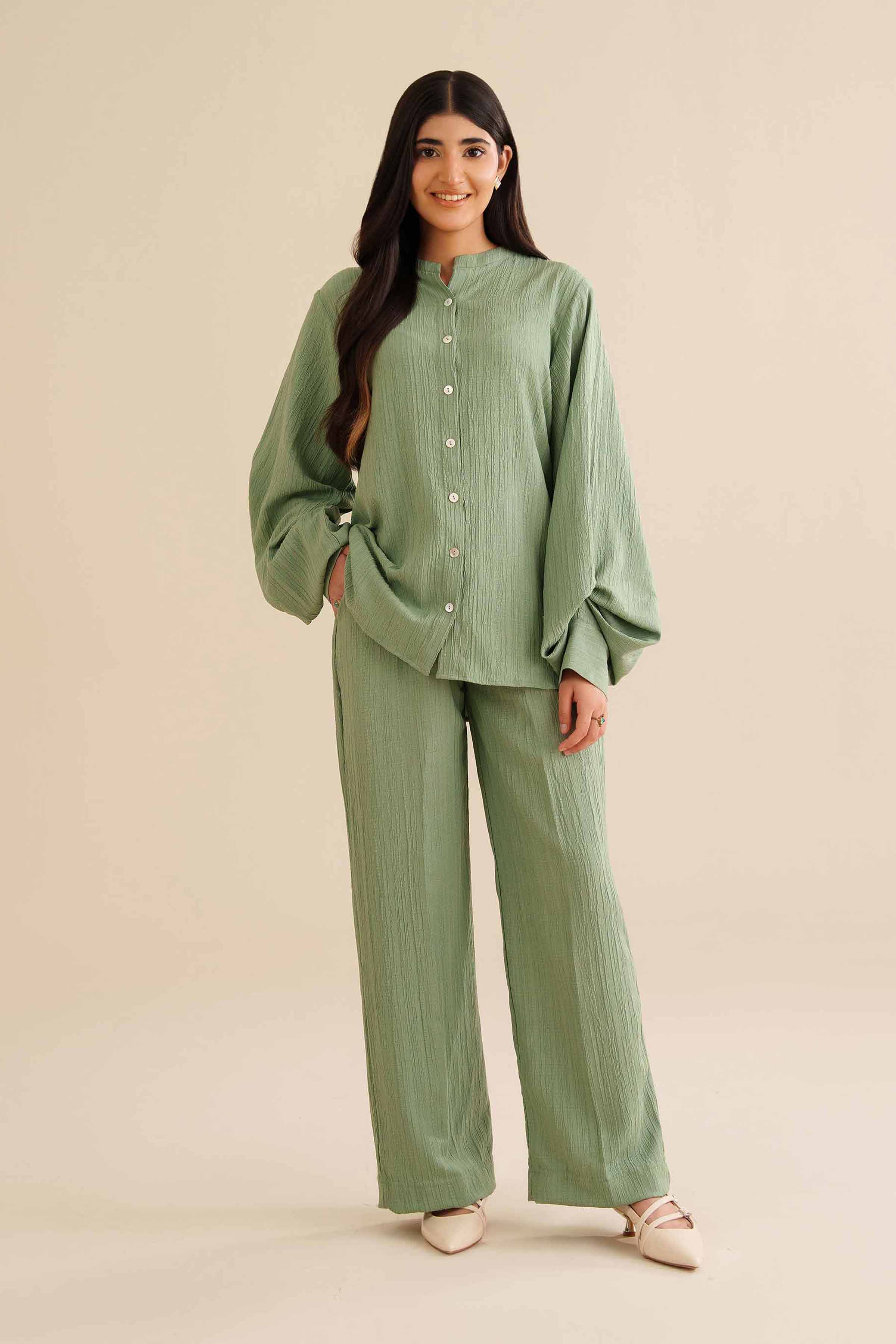 NISHATUAE - Green Solids Crinkle 2-piece Ready to wear Dress