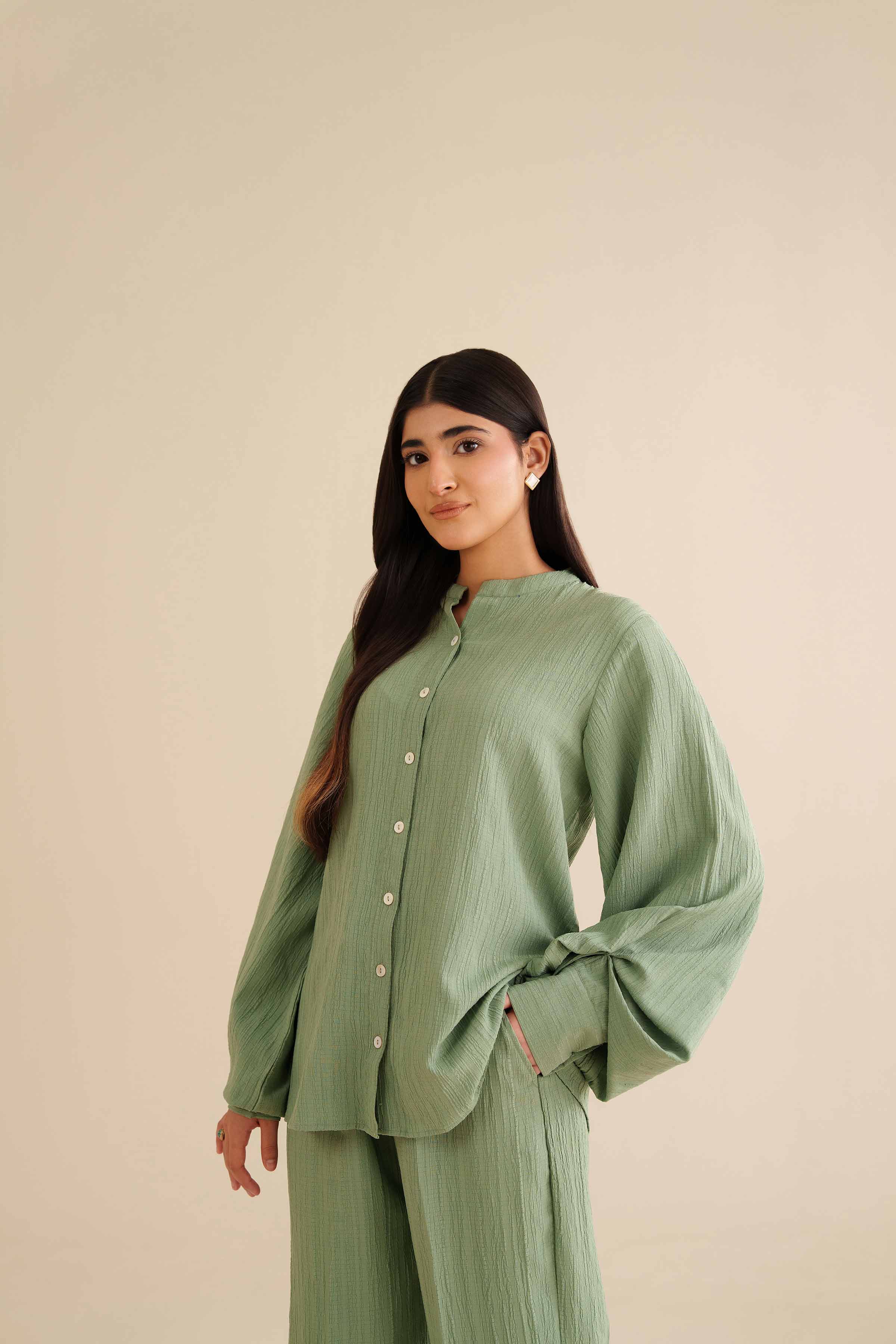 NISHATUAE - Green Solids Crinkle 2-piece Ready to wear Dress