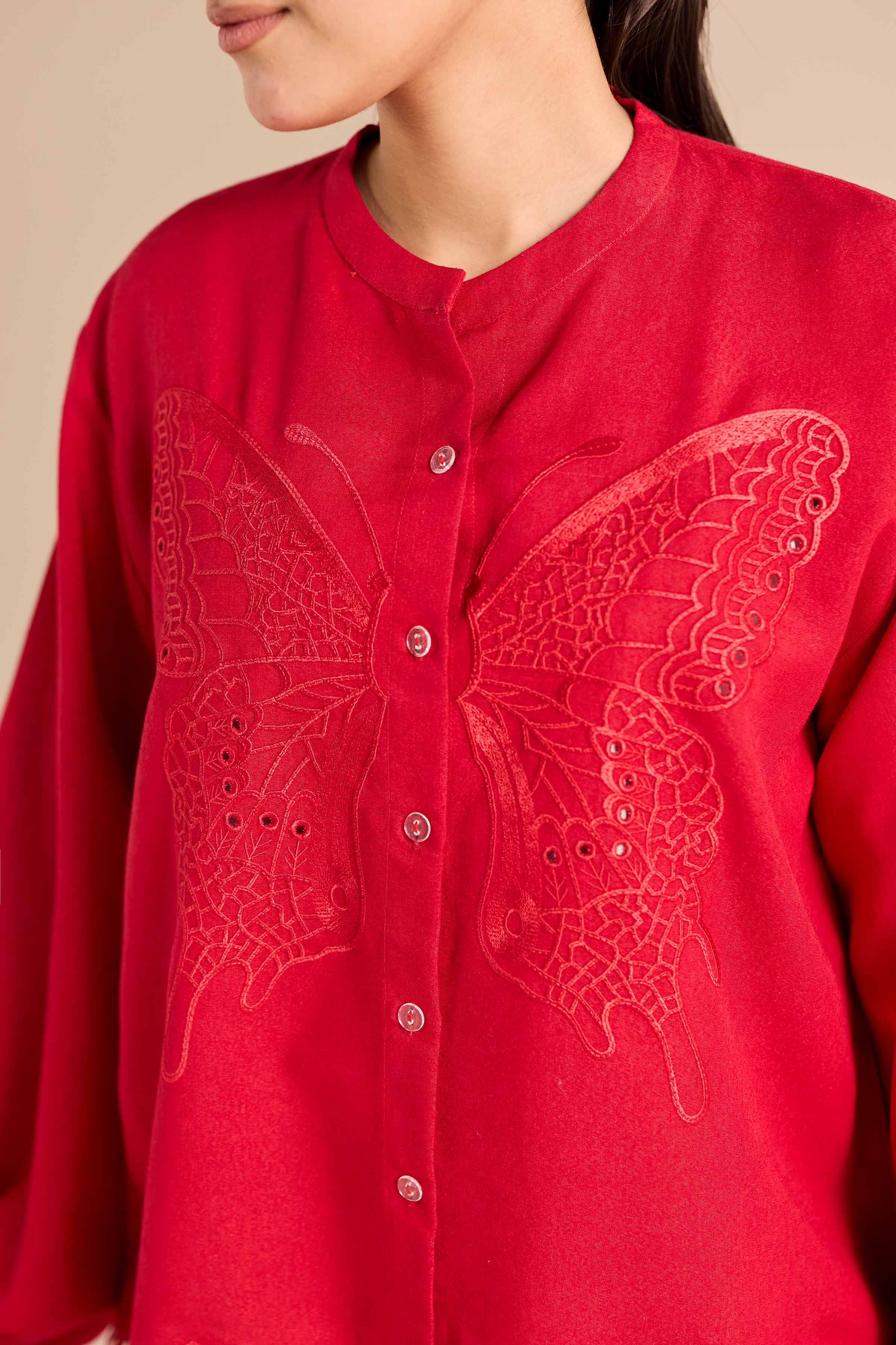 NishatUAE - Red Embroidered Karandi Ready to wear Tunic