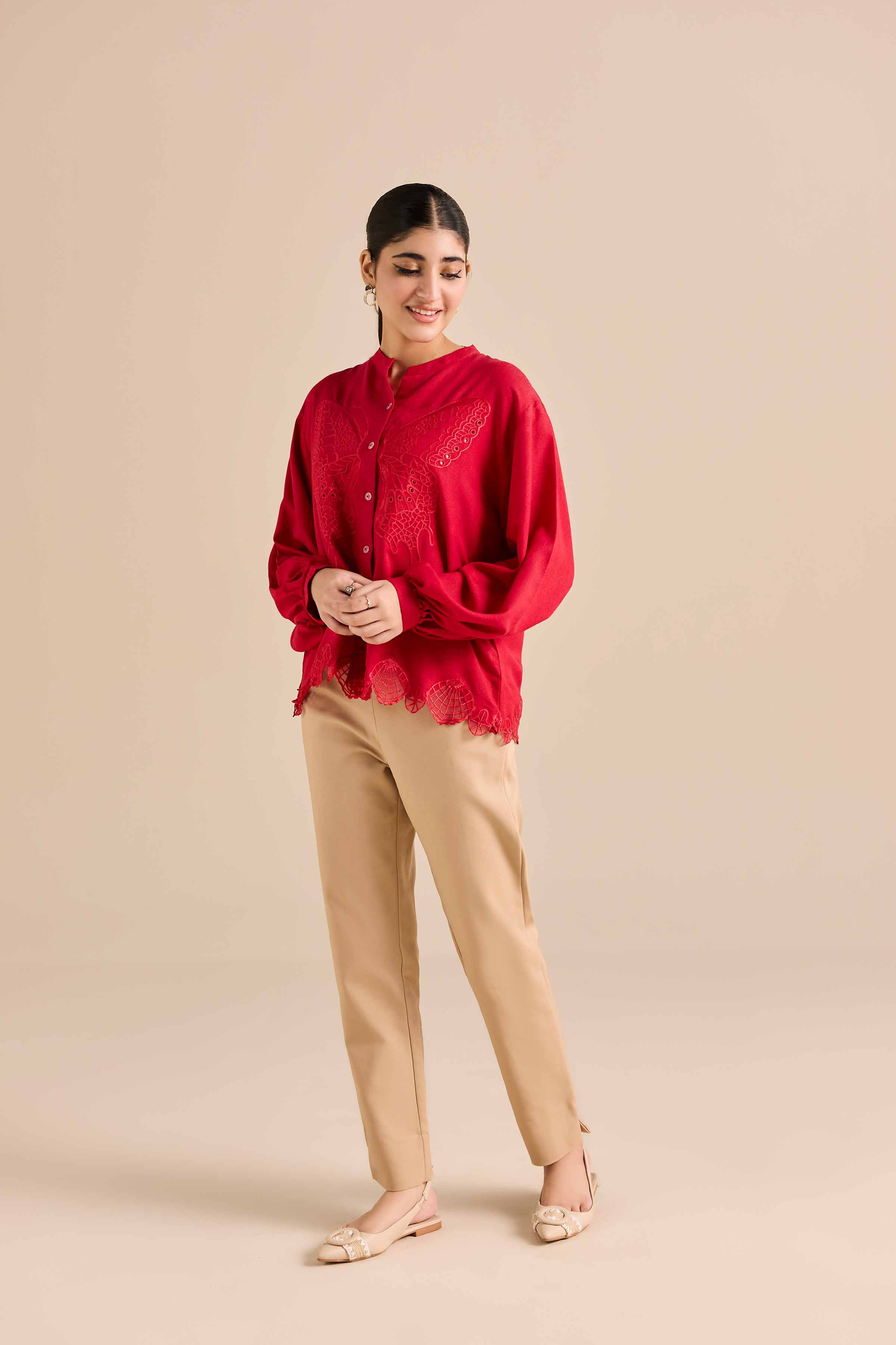 NishatUAE - Red Embroidered Karandi Ready to wear Tunic