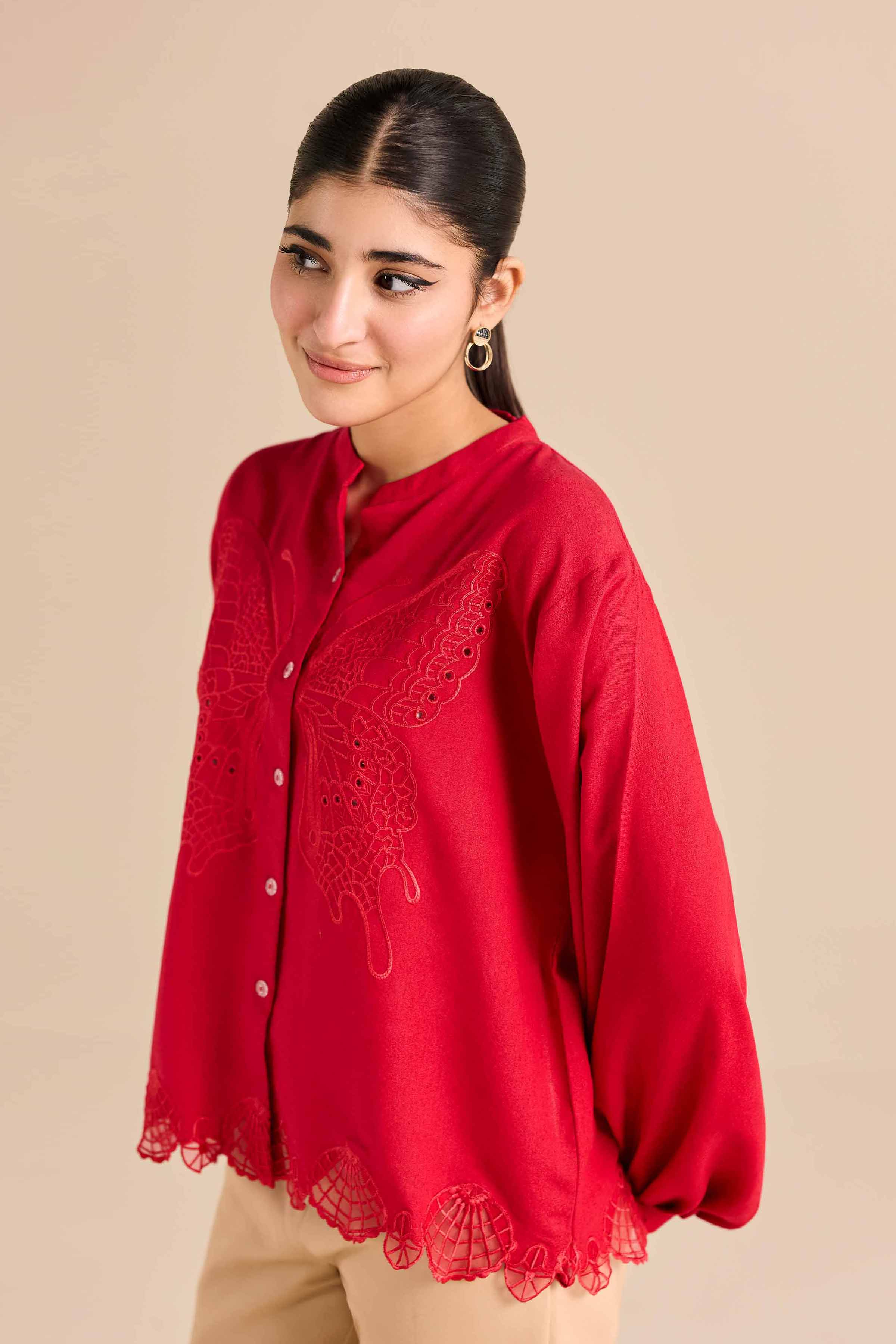 NishatUAE - Red Embroidered Karandi Ready to wear Tunic