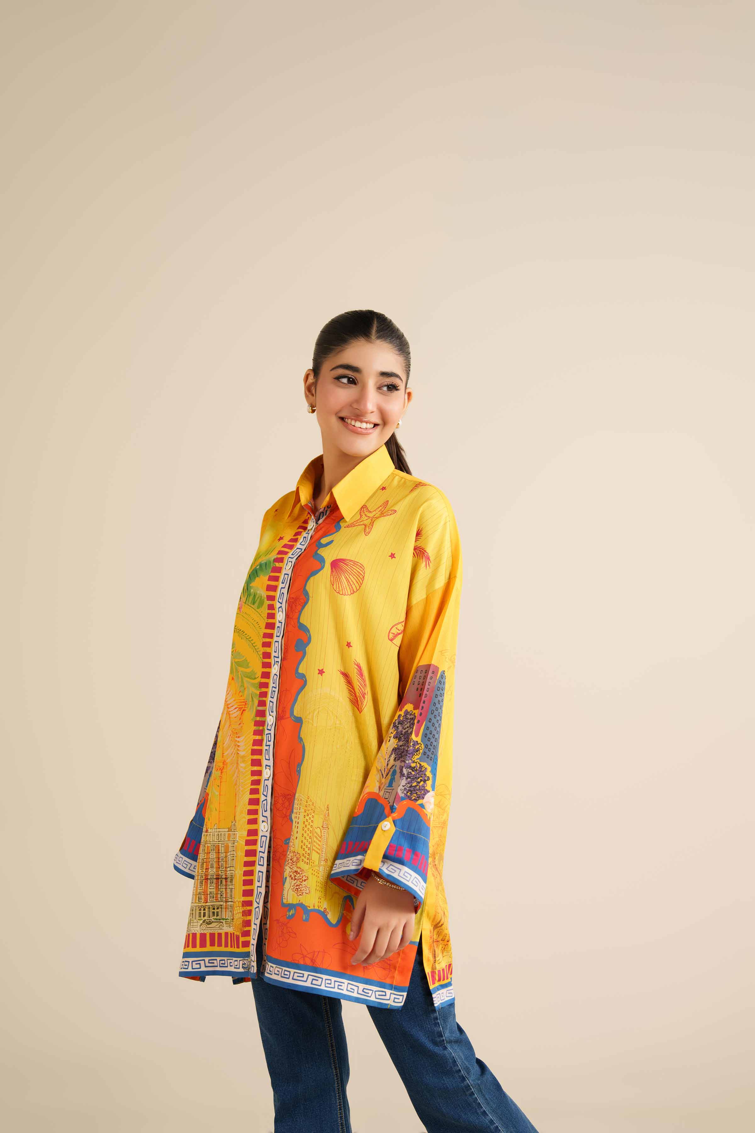 NISHATUAE - Yellow Printed Silk Ready to wear Tunic