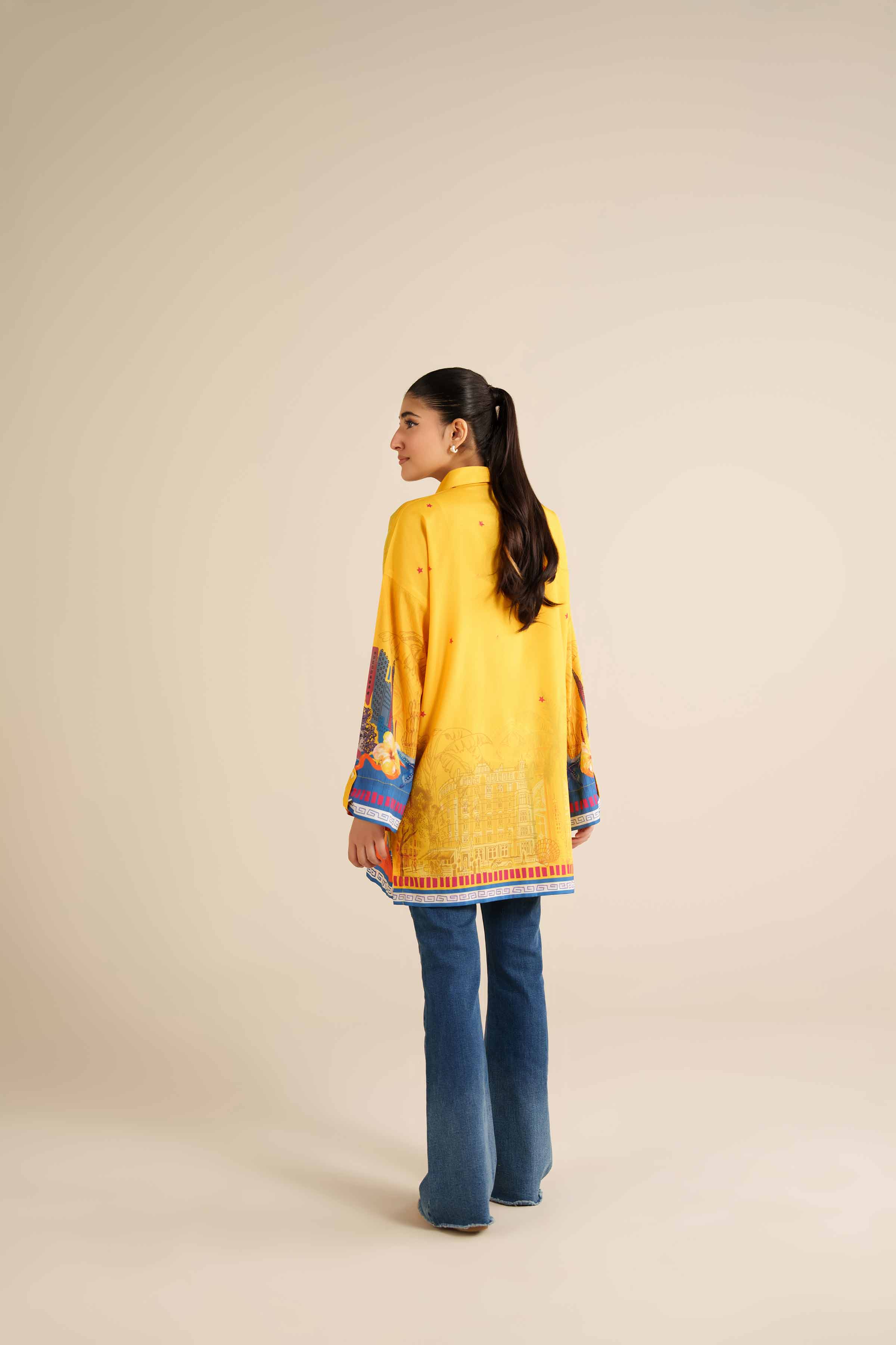 NISHATUAE - Yellow Printed Silk Ready to wear Tunic