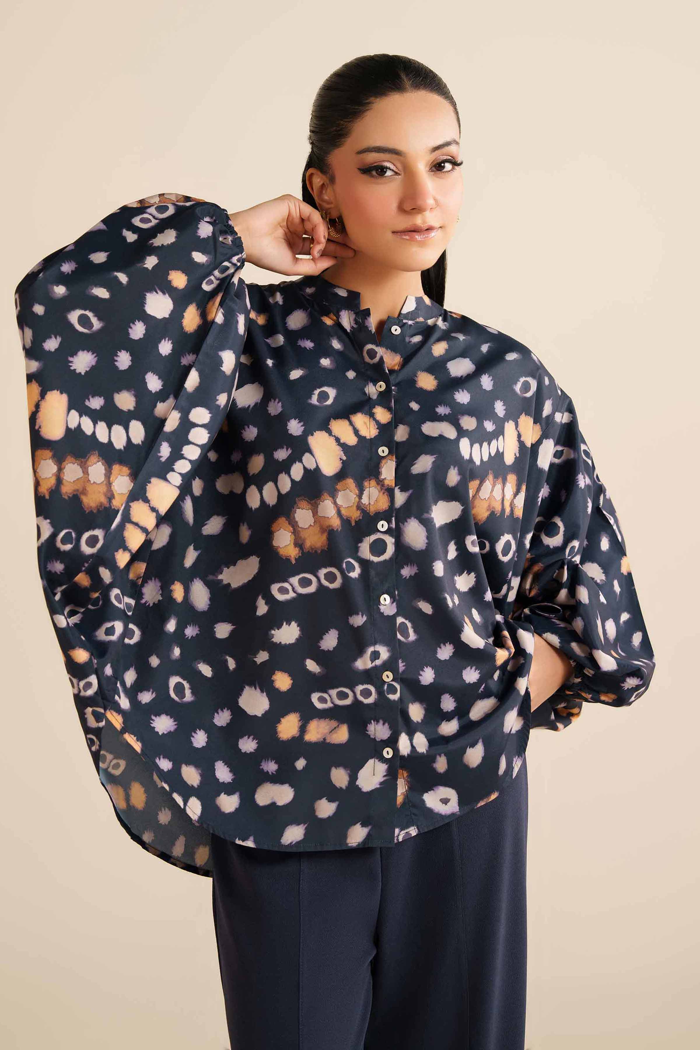 NISHATUAE - Blue Printed Silk Ready to wear Tunic