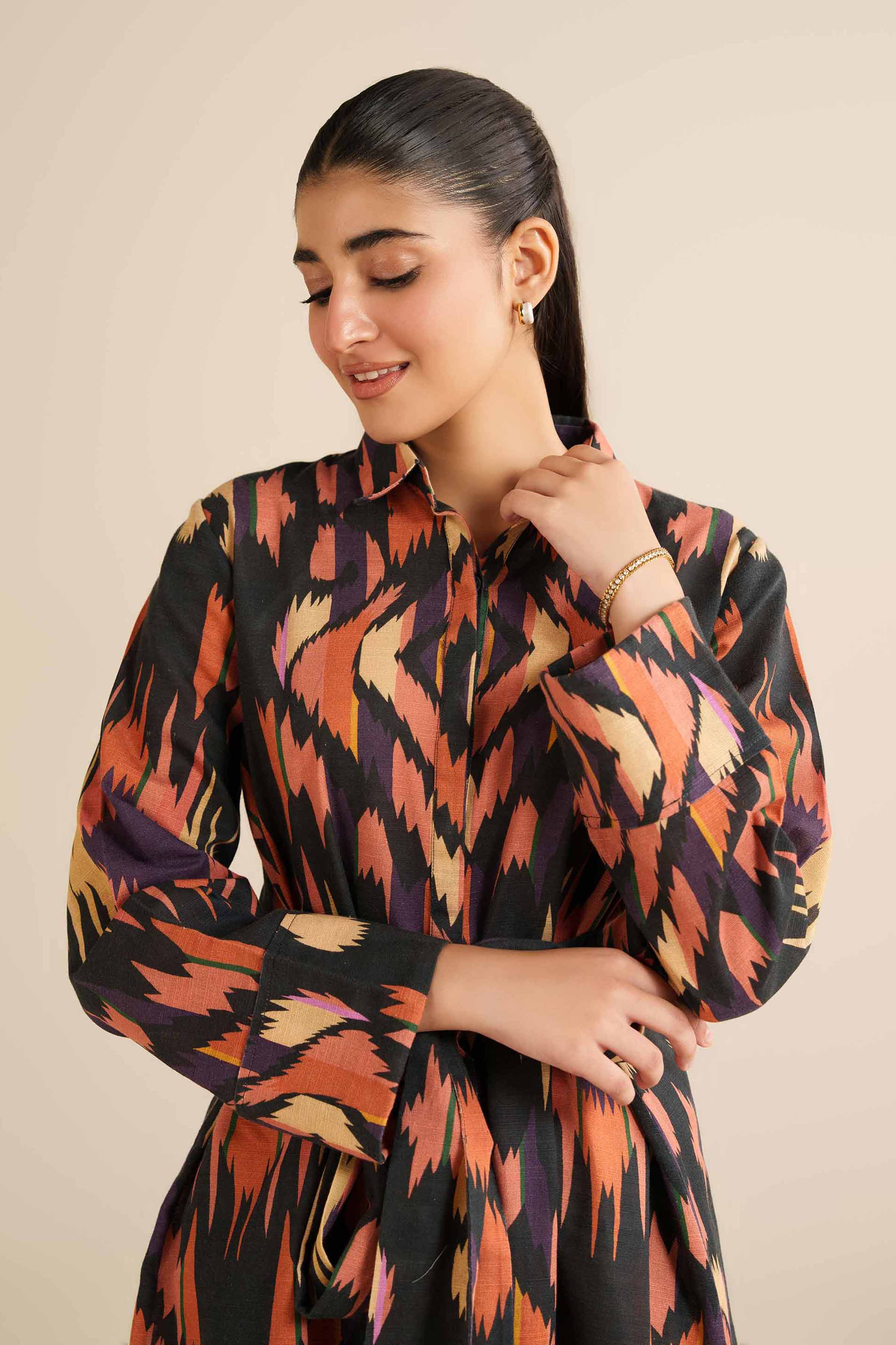 NISHATUAE - Black Printed Khaddar Ready to wear Dress