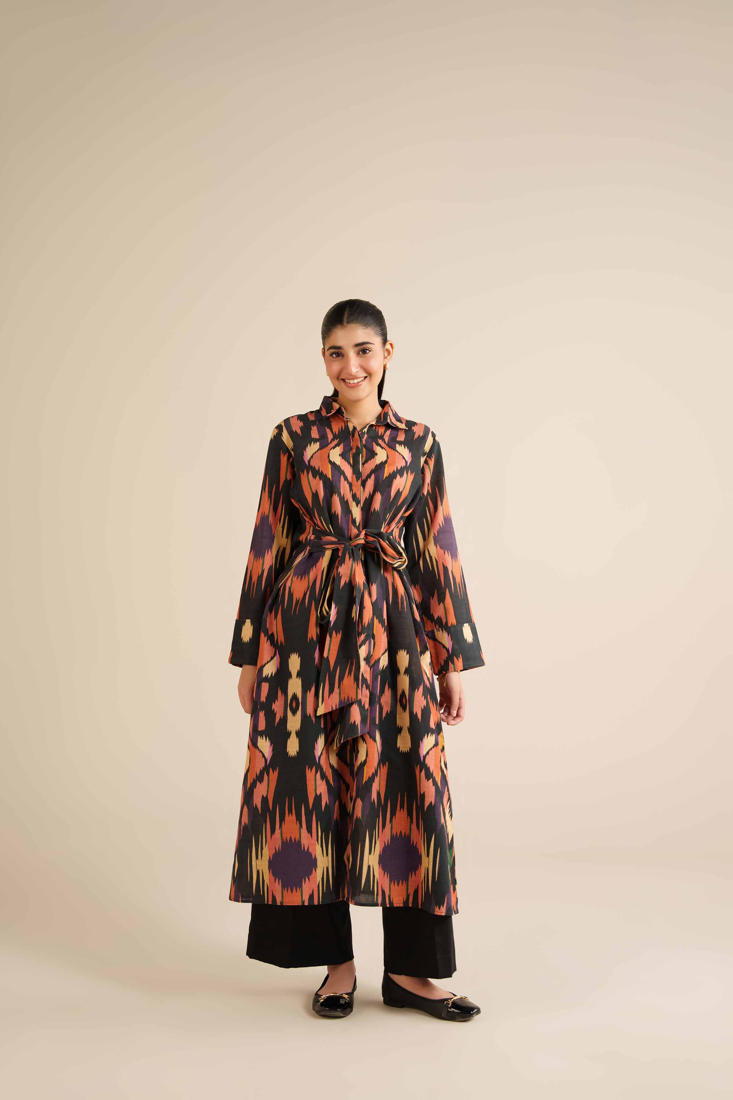 NISHATUAE - Black Printed Khaddar Ready to wear Dress