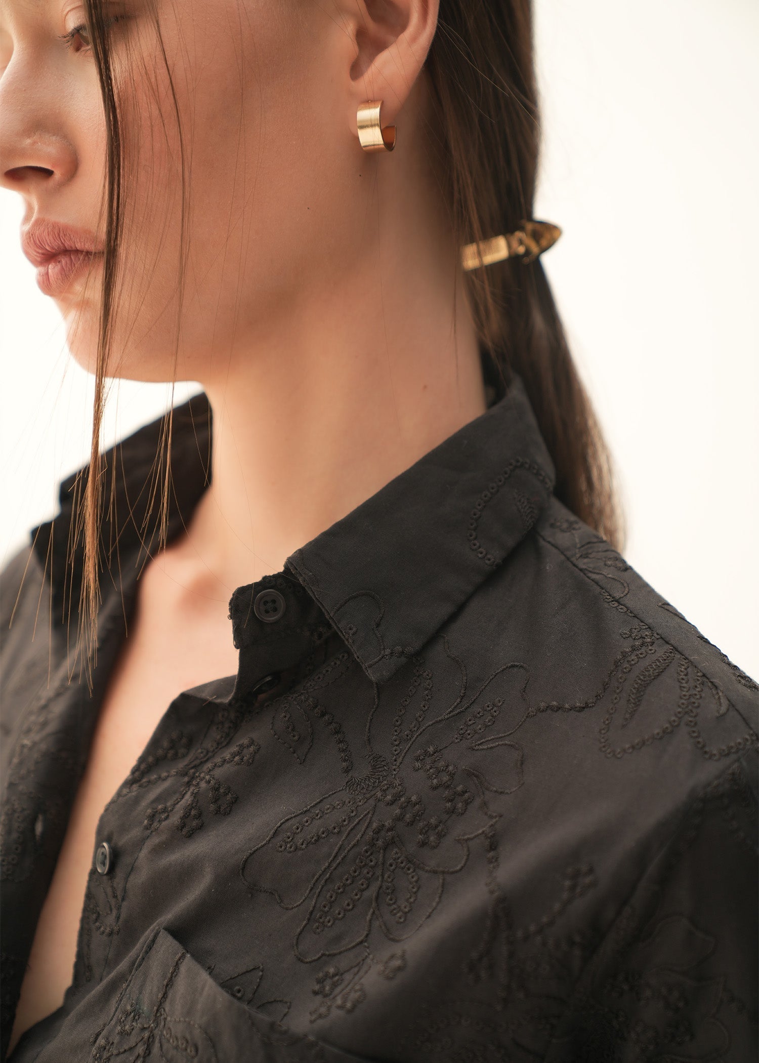 Embroidered Cotton Button Down Shirt - KOA