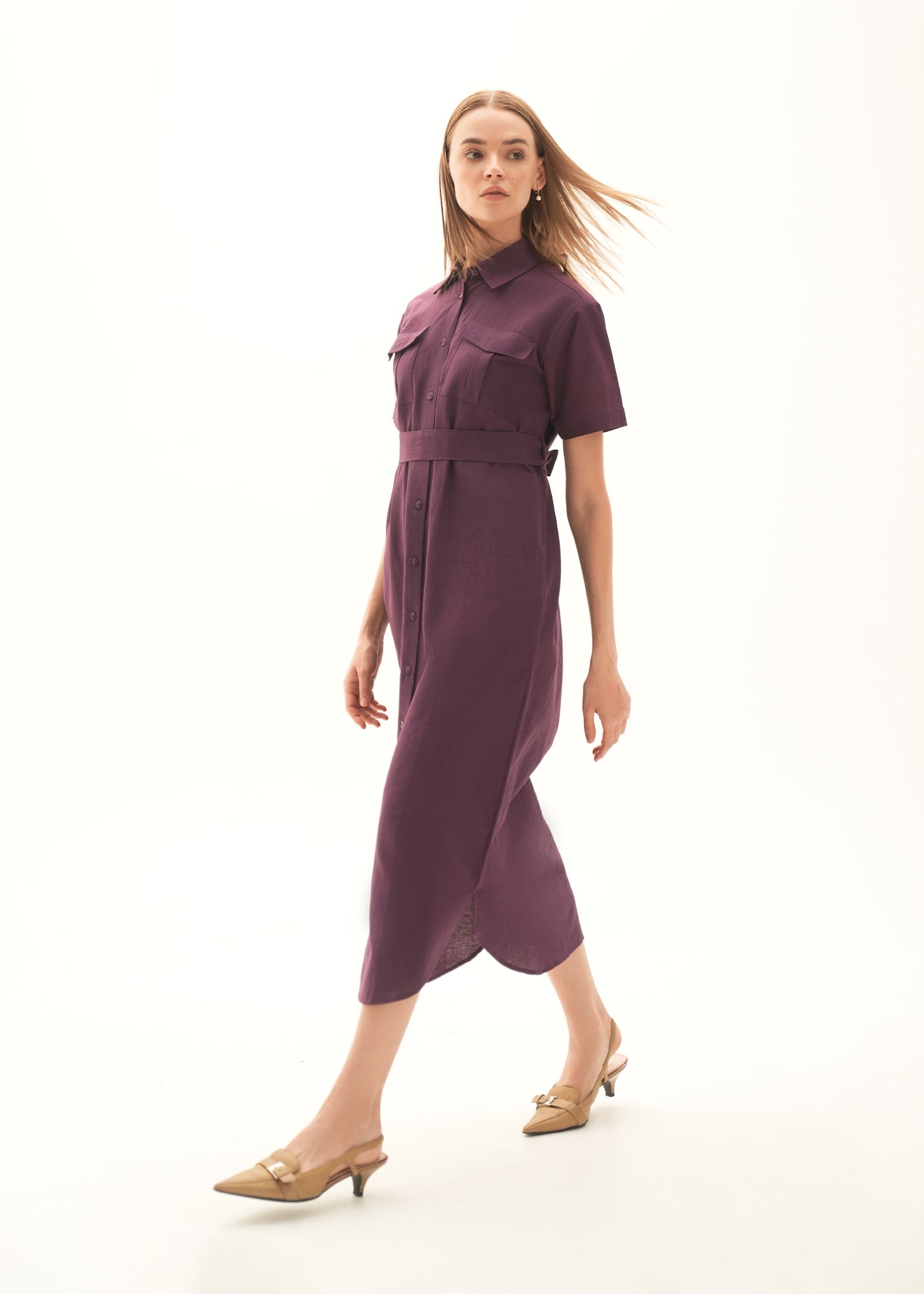 Button Down Linen Blend Dress - KOA
