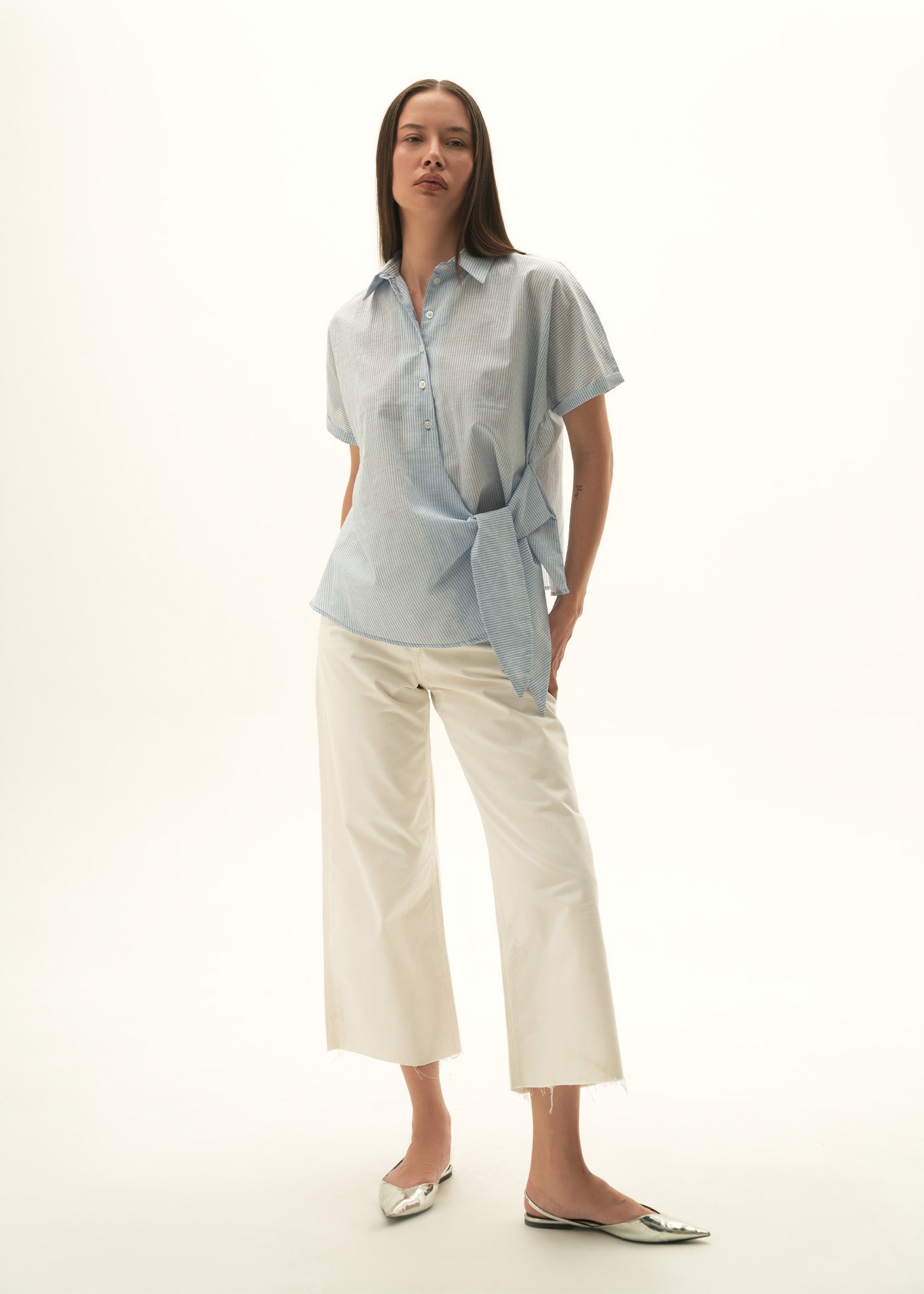 Striped Cotton Shirt With Side Knot - KOA