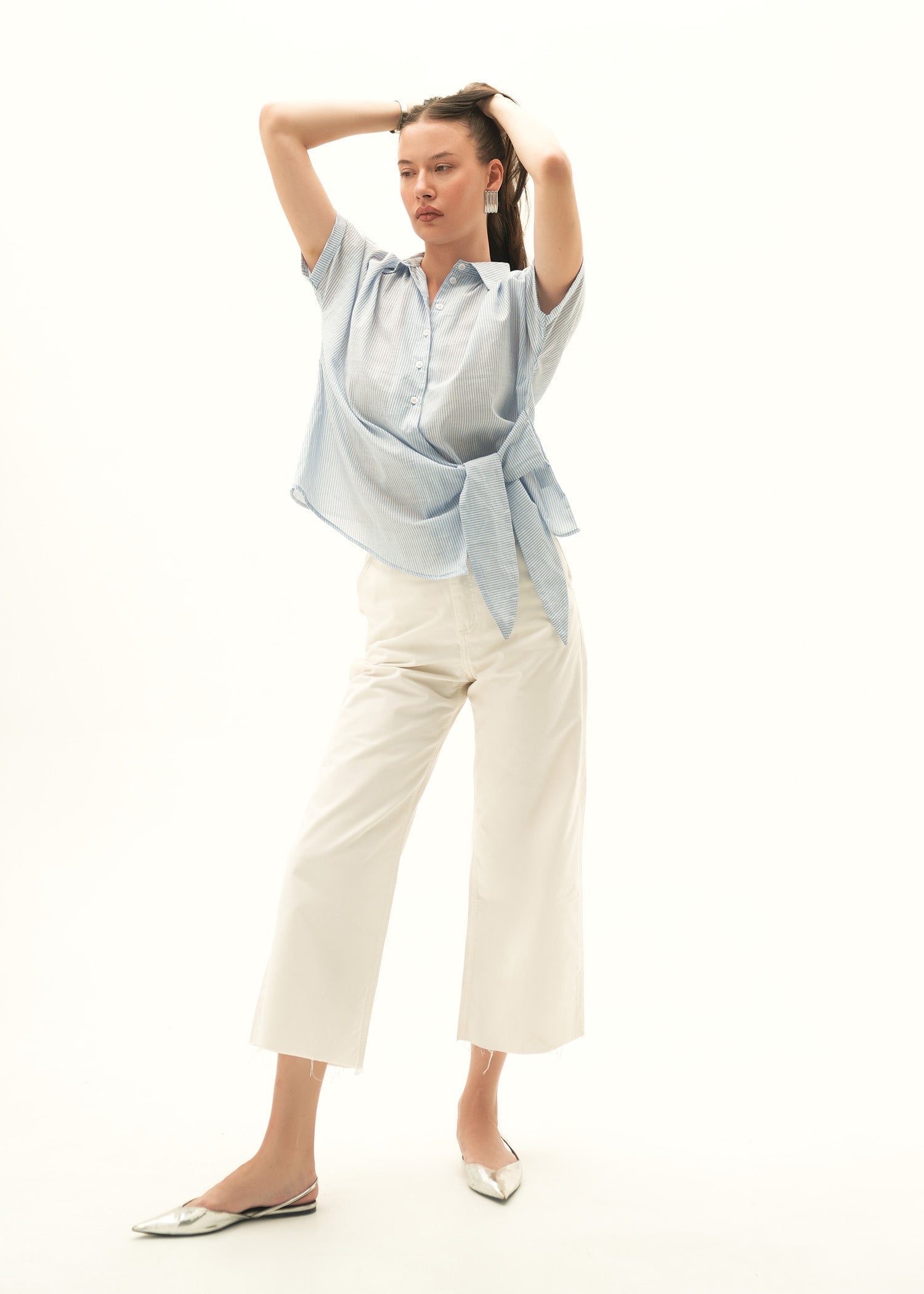 Striped Cotton Shirt With Side Knot - KOA