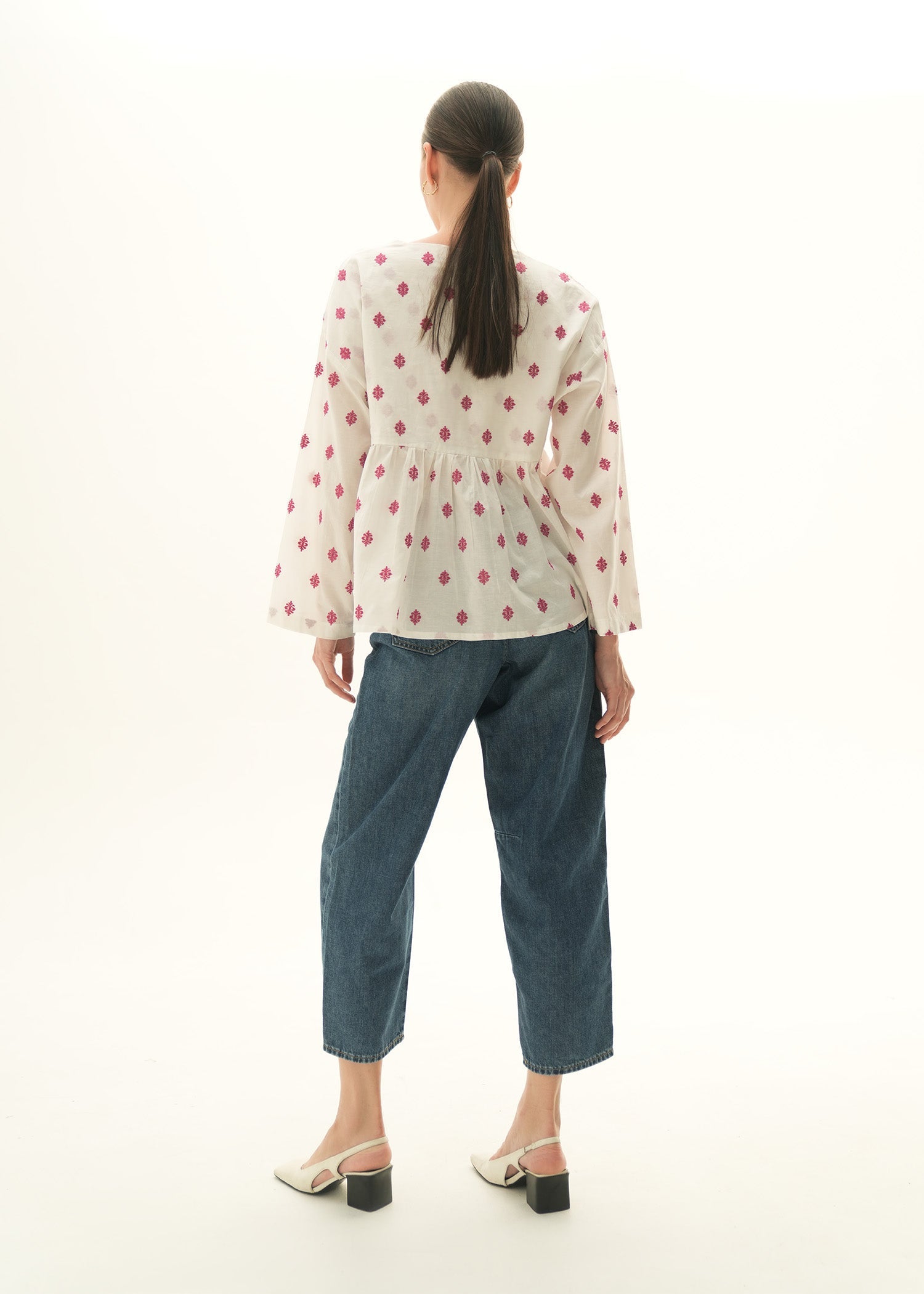 Embroidered Flared Cotton Top - KOA
