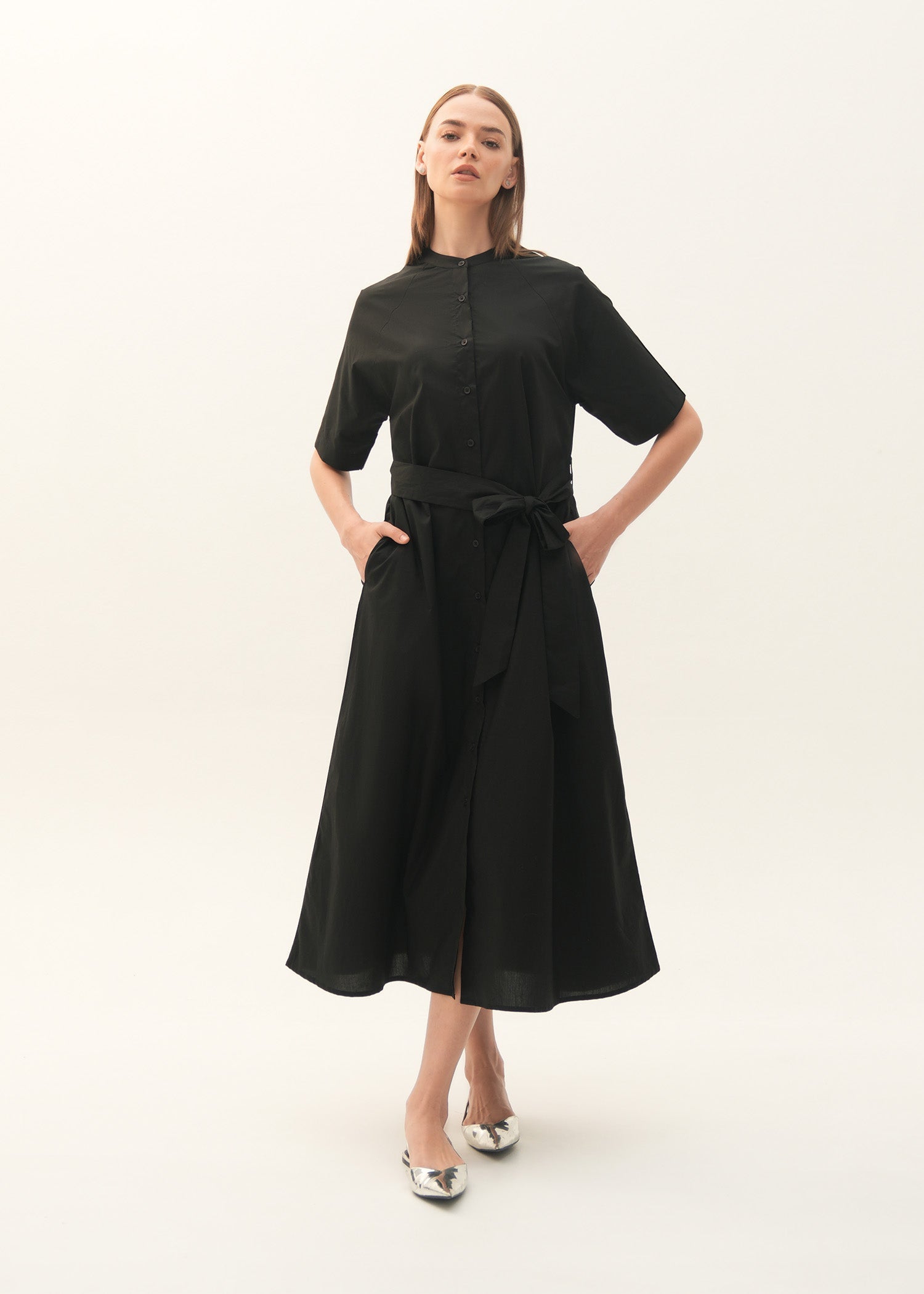 Flared Cotton Dress With Raglan Sleeves - KOA