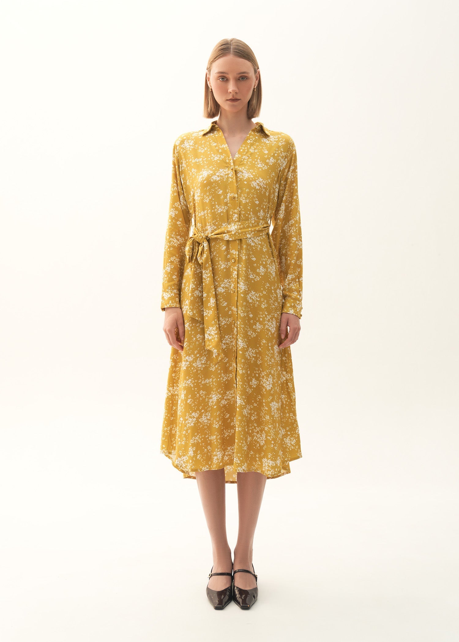 Printed Flared Dress With Belt - KOA