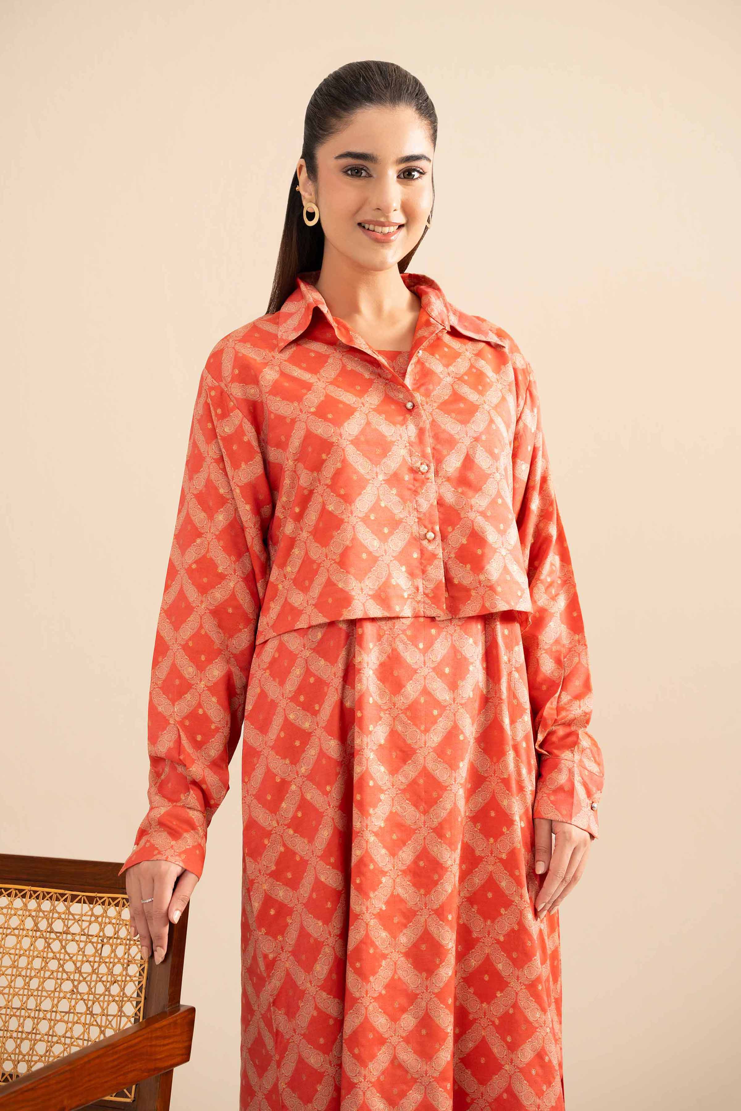 NISHATUAE - Orange Printed Monar 2-piece Ready to wear Dress