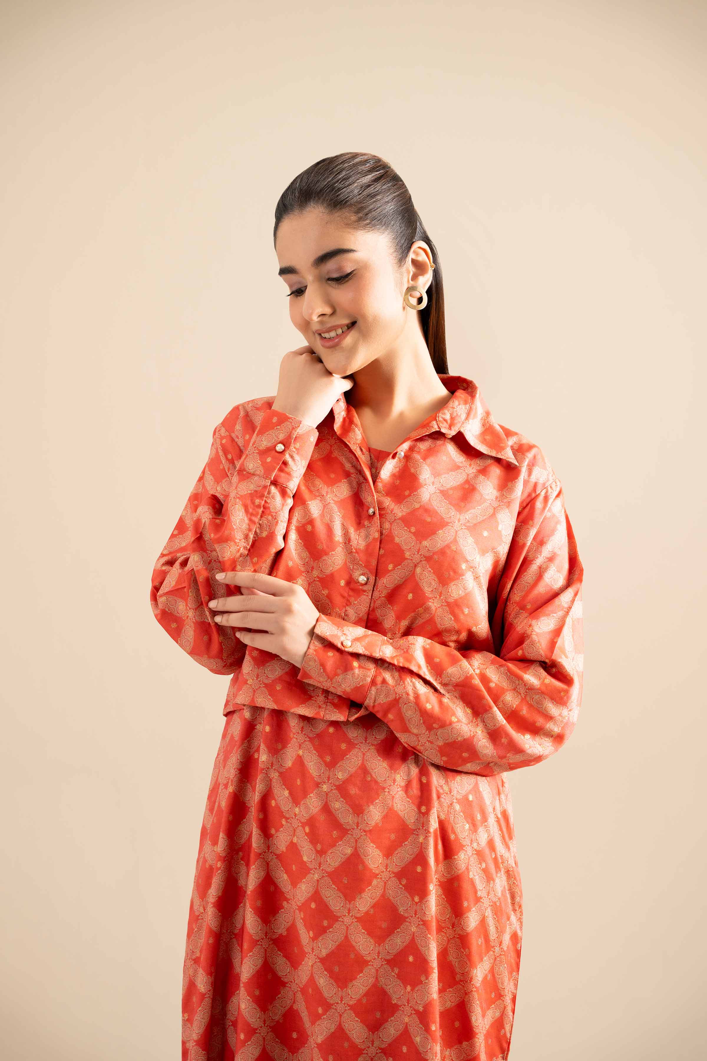 NISHATUAE - Orange Printed Monar 2-piece Ready to wear Dress